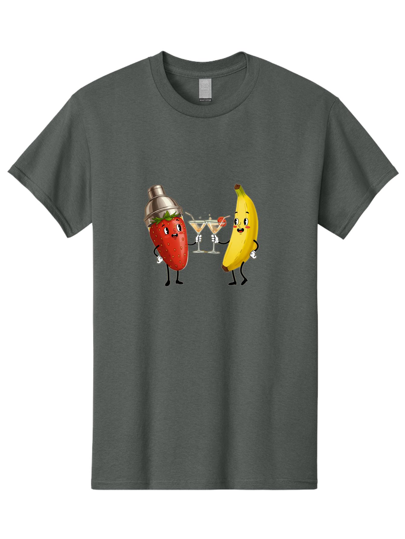 Strawberry-Banana-Cocktail Men'S Graphic Tee, 100% Cotton, Comfortable Casual Summer Wear, Machine Washable, Cartoon Strawberry, Cocktail Shaker, Martini Glasses, Banana Character, Fruit Cocktail, Funny Illustration, Animated Fruit, Bad738