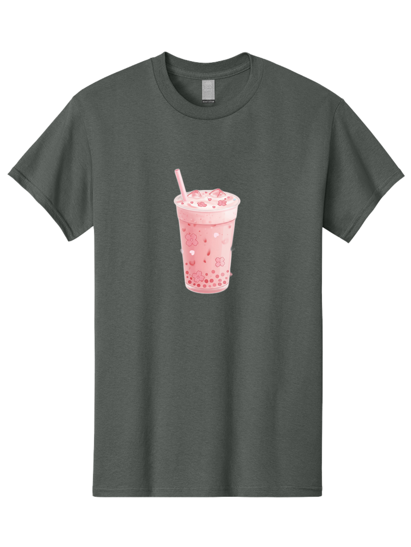 Strawberry-Milk-Tea Men'S Graphic Tee, 100% Cotton, Comfortable Casual Summer Wear, Machine Washable, Pink Milk Tea, Bubble Tea, Boba Drink, Iced Tea, Floral Design, Straw, Creamy Texture, Sweet Treat, Refreshing Beverage, Summer Drink Bad740