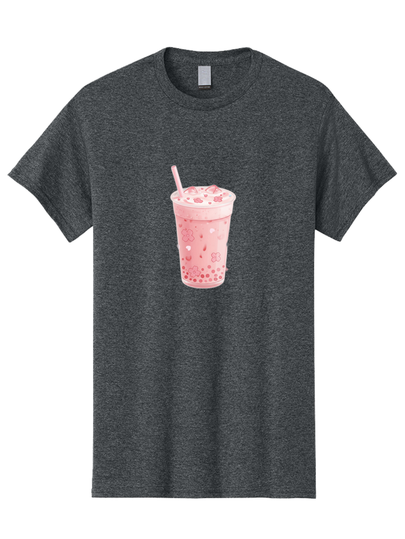 Strawberry-Milk-Tea Men'S Graphic Tee, 100% Cotton, Comfortable Casual Summer Wear, Machine Washable, Pink Milk Tea, Bubble Tea, Boba Drink, Iced Tea, Floral Design, Straw, Creamy Texture, Sweet Treat, Refreshing Beverage, Summer Drink Bad740