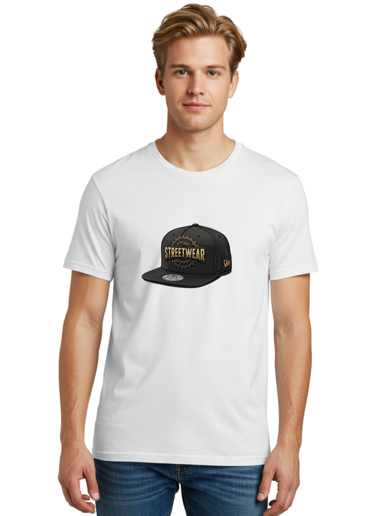 Streetwear-Baseball-Cap Men'S Graphic Tee, 100% Cotton, Comfortable Casual Summer Wear, Machine Washable, Streetwear Fashion, Baseball Cap, Urban Style, Trendy Accessories, Casual Wear, Streetwear Clothing, New Era Cap, Gear Design, Bad745