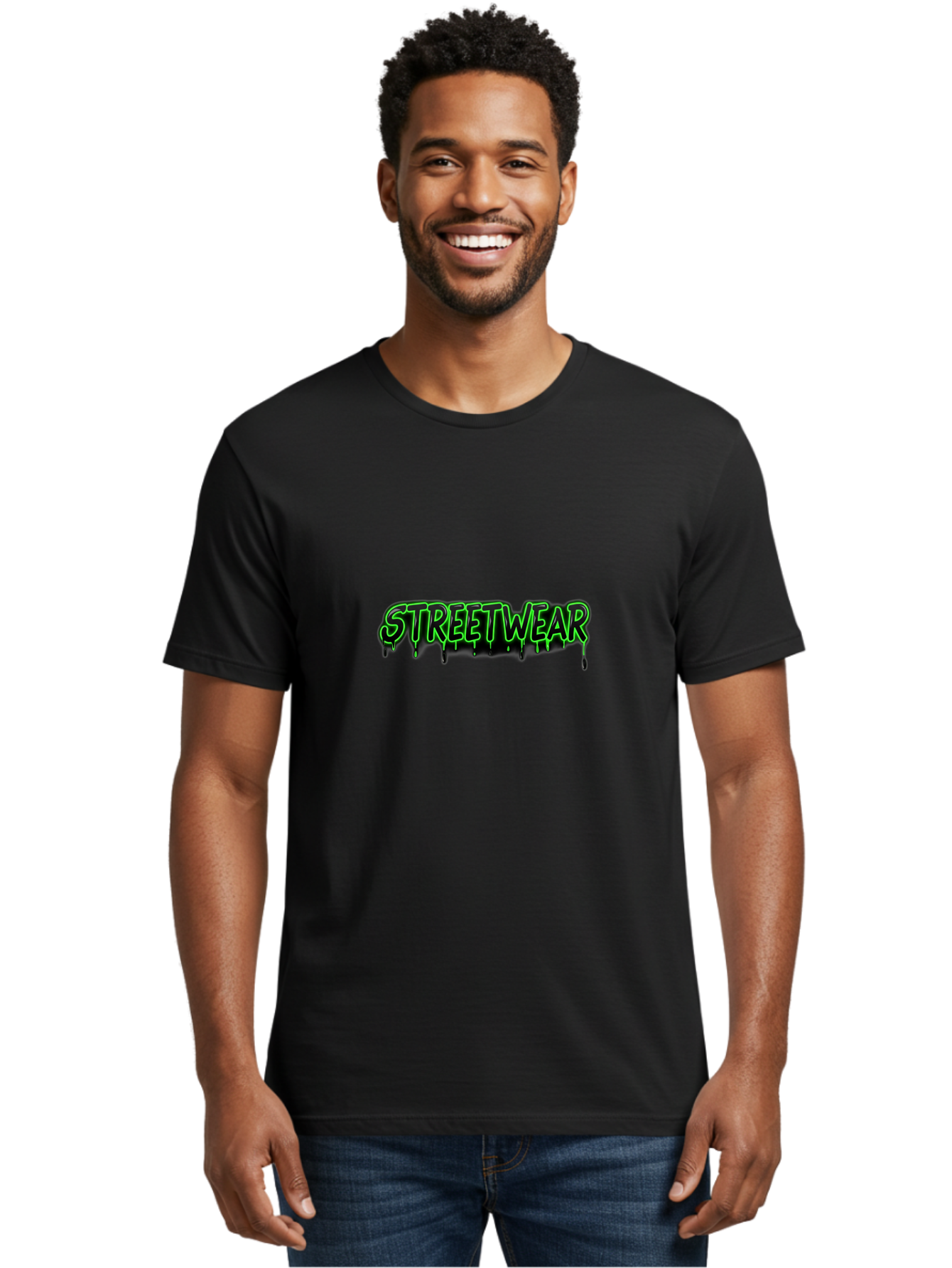 Streetwear Men'S Graphic Tee, 100% Cotton, Comfortable Casual Summer Wear, Machine Washable, Streetwear Fashion, Urban Style, Graffiti Art, Black And Green Dripping Effect, Edgy Design, Modern Clothing, Trendy Aesthetic Bad746