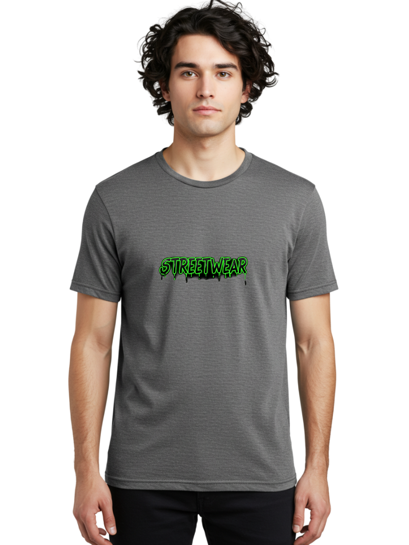 Streetwear Men'S Graphic Tee, 100% Cotton, Comfortable Casual Summer Wear, Machine Washable, Streetwear Fashion, Urban Style, Graffiti Art, Black And Green Dripping Effect, Edgy Design, Modern Clothing, Trendy Aesthetic Bad746