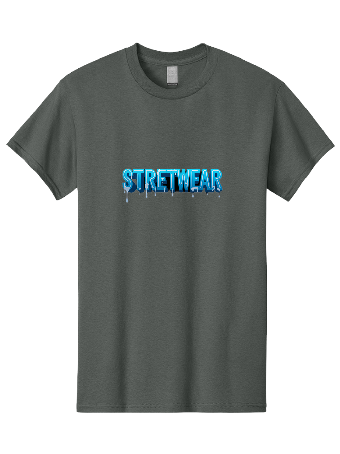 Stretwear-1 Men'S Graphic Tee, 100% Cotton, Comfortable Casual Summer Wear, Machine Washable, Streetwear Fashion, Urban Style, Graffiti Art, Dripping Effect, 3D Text, Blue Font, Street Culture, Clothing Brand, Edgy Design Bad747
