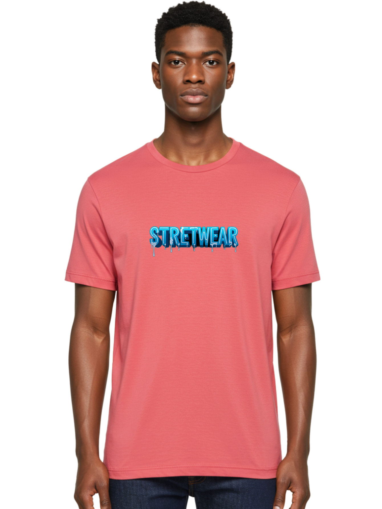 Stretwear-1 Men'S Graphic Tee, 100% Cotton, Comfortable Casual Summer Wear, Machine Washable, Streetwear Fashion, Urban Style, Graffiti Art, Dripping Effect, 3D Text, Blue Font, Street Culture, Clothing Brand, Edgy Design Bad747