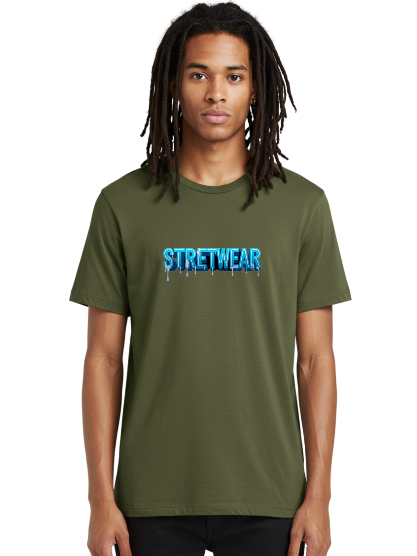 Stretwear-1 Men'S Graphic Tee, 100% Cotton, Comfortable Casual Summer Wear, Machine Washable, Streetwear Fashion, Urban Style, Graffiti Art, Dripping Effect, 3D Text, Blue Font, Street Culture, Clothing Brand, Edgy Design Bad747