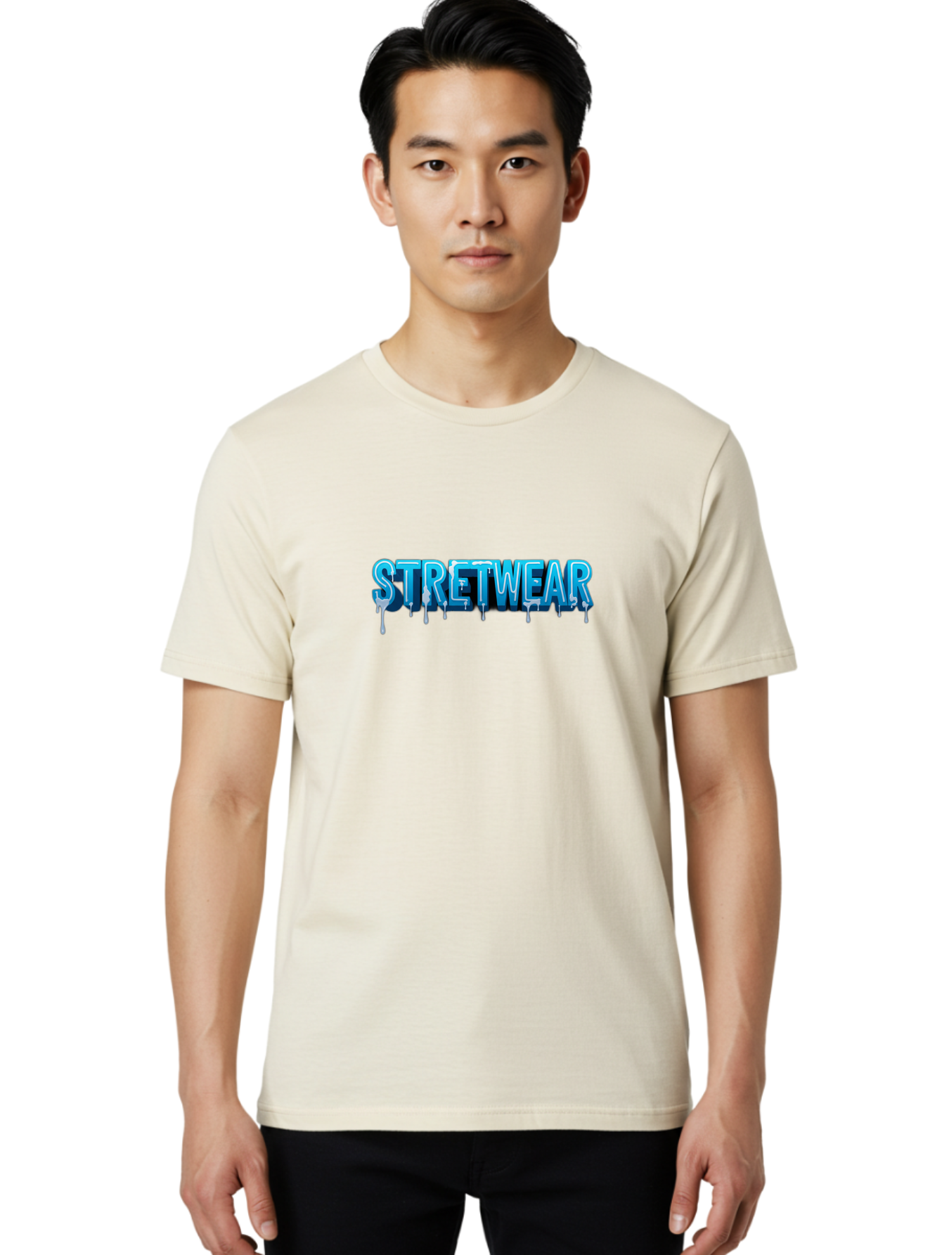 Stretwear-1 Men'S Graphic Tee, 100% Cotton, Comfortable Casual Summer Wear, Machine Washable, Streetwear Fashion, Urban Style, Graffiti Art, Dripping Effect, 3D Text, Blue Font, Street Culture, Clothing Brand, Edgy Design Bad747