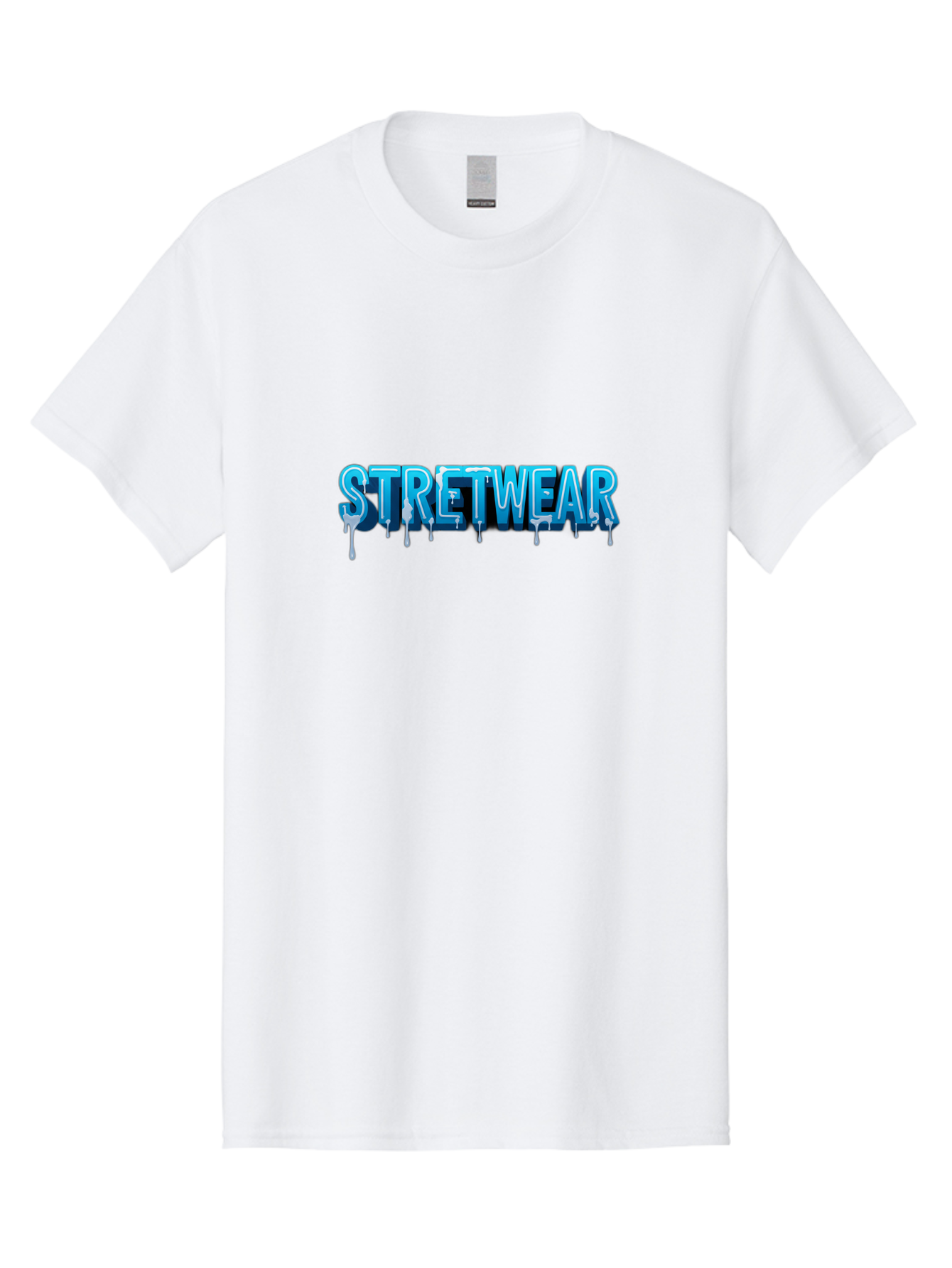 Stretwear-1 Men'S Graphic Tee, 100% Cotton, Comfortable Casual Summer Wear, Machine Washable, Streetwear Fashion, Urban Style, Graffiti Art, Dripping Effect, 3D Text, Blue Font, Street Culture, Clothing Brand, Edgy Design Bad747