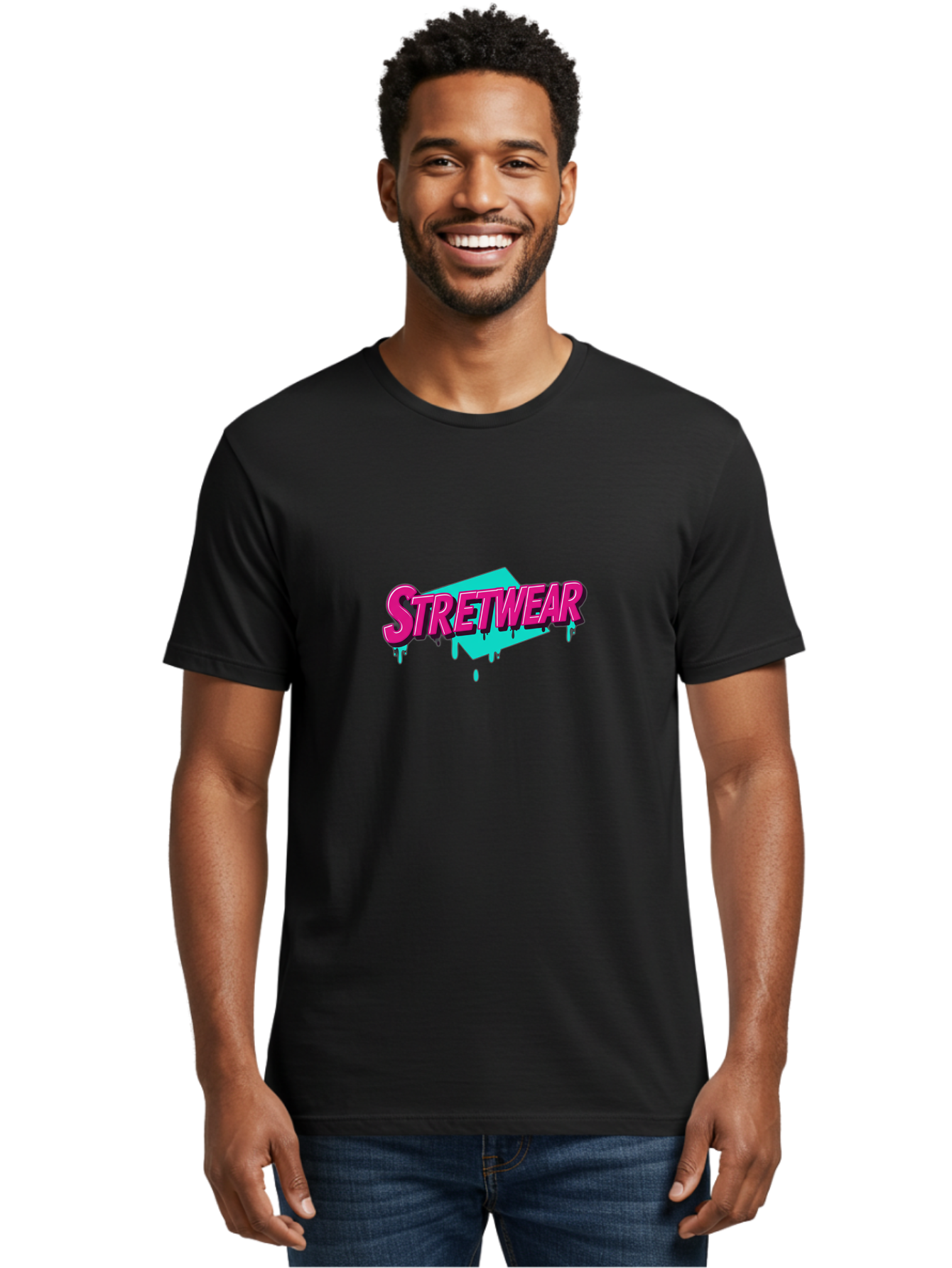 Stretwear-4 Men'S Graphic Tee, 100% Cotton, Comfortable Casual Summer Wear, Machine Washable, Streetwear Fashion, Urban Style, Bold Typography, Graffiti Art, Pink And Blue Colors, Edgy Design, Contemporary Fashion Trends, Stylish Clothing, Bad750