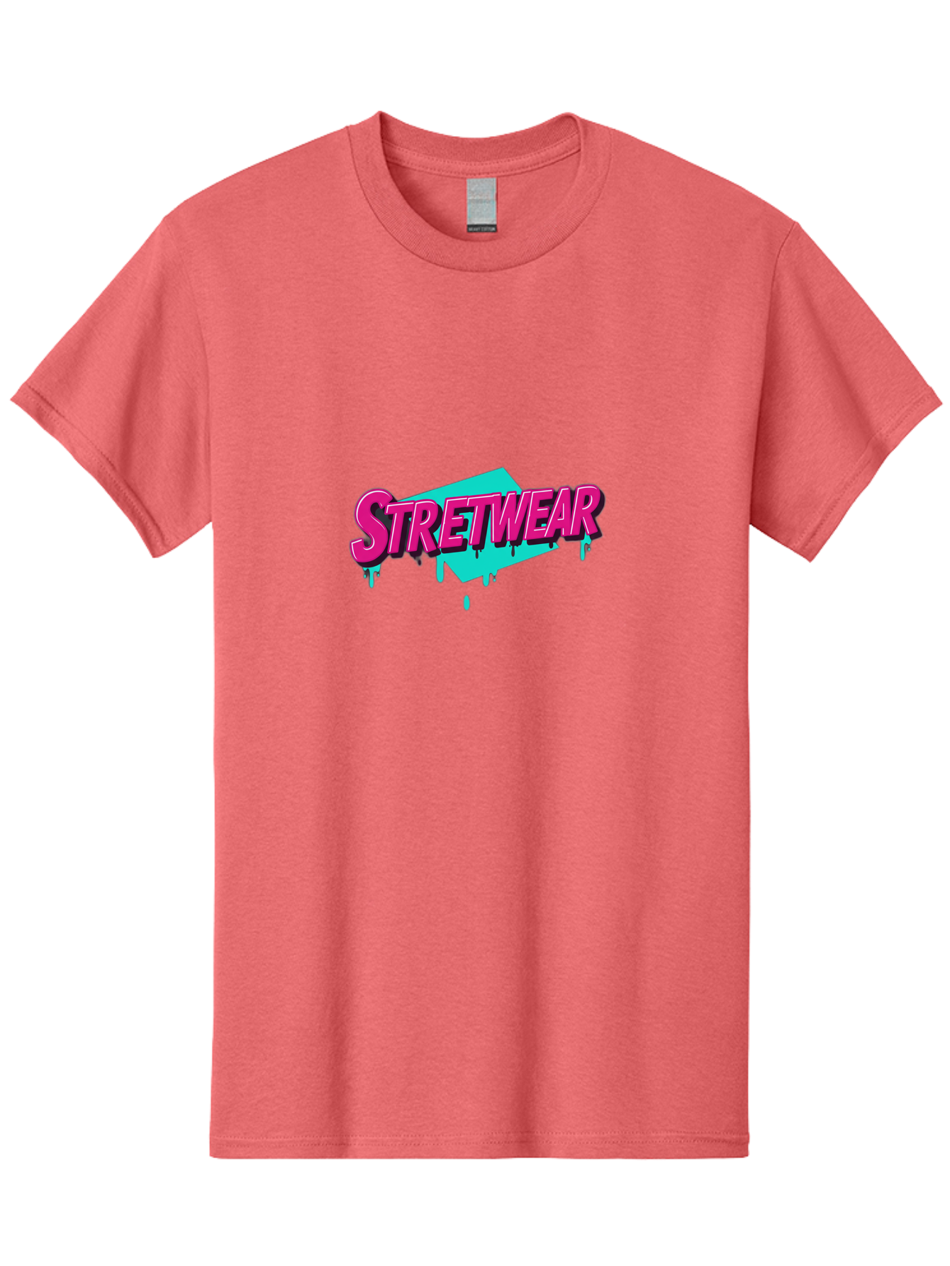 Stretwear-4 Men'S Graphic Tee, 100% Cotton, Comfortable Casual Summer Wear, Machine Washable, Streetwear Fashion, Urban Style, Bold Typography, Graffiti Art, Pink And Blue Colors, Edgy Design, Contemporary Fashion Trends, Stylish Clothing, Bad750