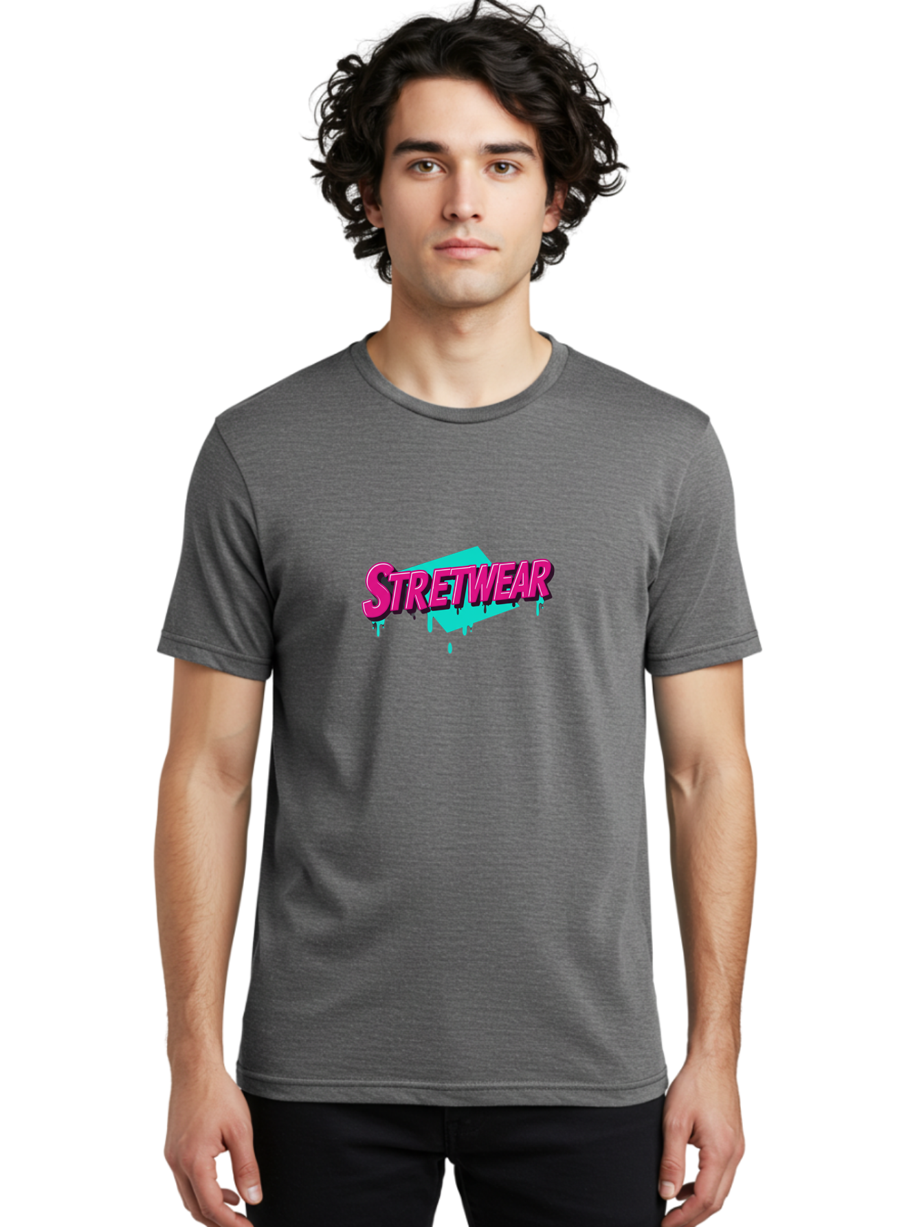 Stretwear-4 Men'S Graphic Tee, 100% Cotton, Comfortable Casual Summer Wear, Machine Washable, Streetwear Fashion, Urban Style, Bold Typography, Graffiti Art, Pink And Blue Colors, Edgy Design, Contemporary Fashion Trends, Stylish Clothing, Bad750