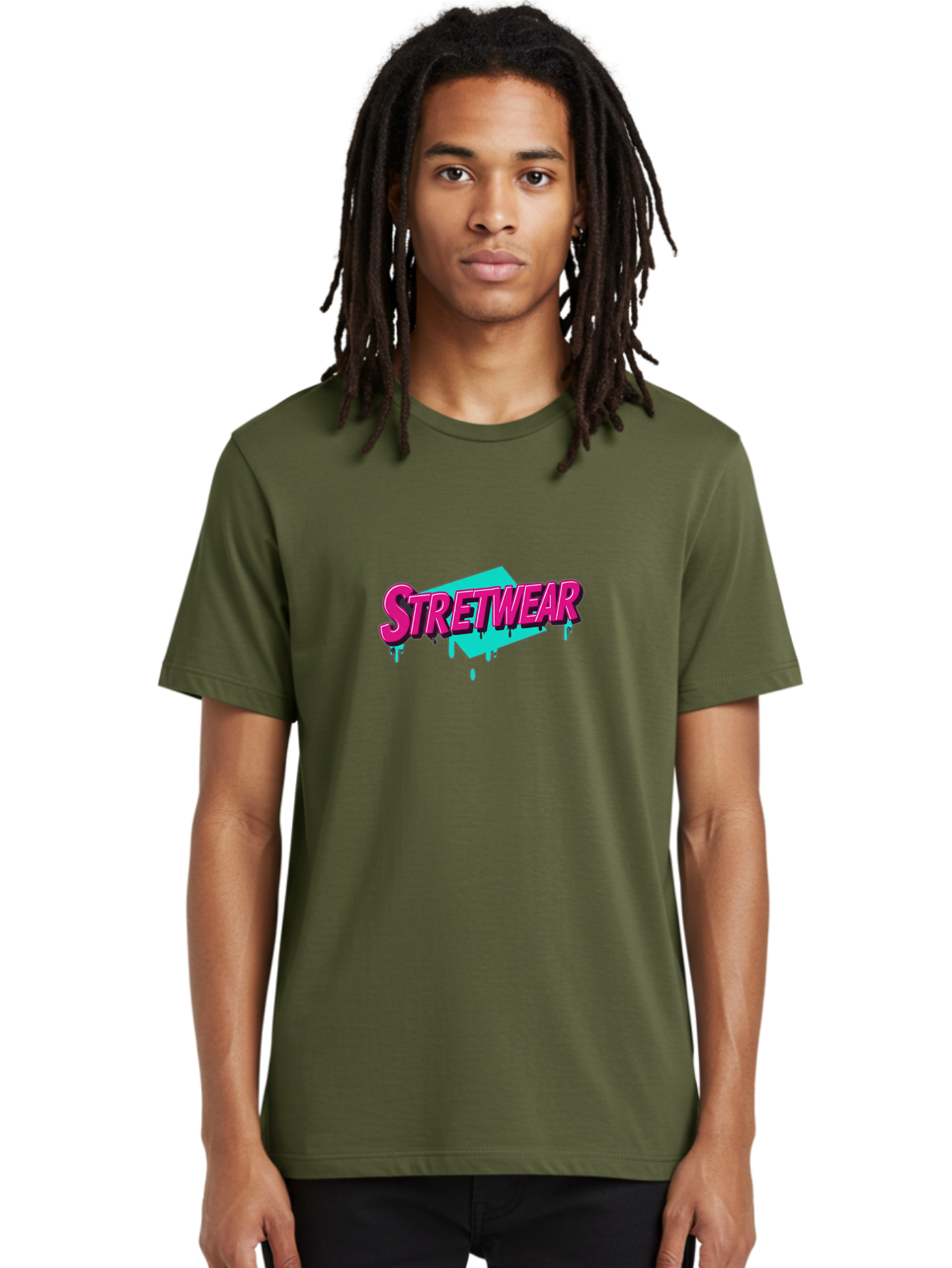 Stretwear-4 Men'S Graphic Tee, 100% Cotton, Comfortable Casual Summer Wear, Machine Washable, Streetwear Fashion, Urban Style, Bold Typography, Graffiti Art, Pink And Blue Colors, Edgy Design, Contemporary Fashion Trends, Stylish Clothing, Bad750