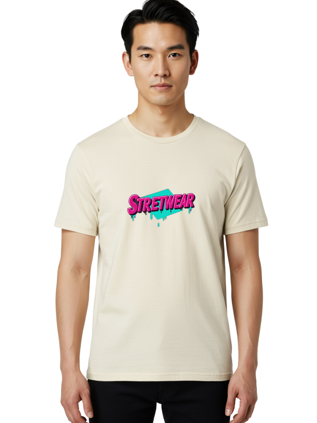 Stretwear-4 Men'S Graphic Tee, 100% Cotton, Comfortable Casual Summer Wear, Machine Washable, Streetwear Fashion, Urban Style, Bold Typography, Graffiti Art, Pink And Blue Colors, Edgy Design, Contemporary Fashion Trends, Stylish Clothing, Bad750