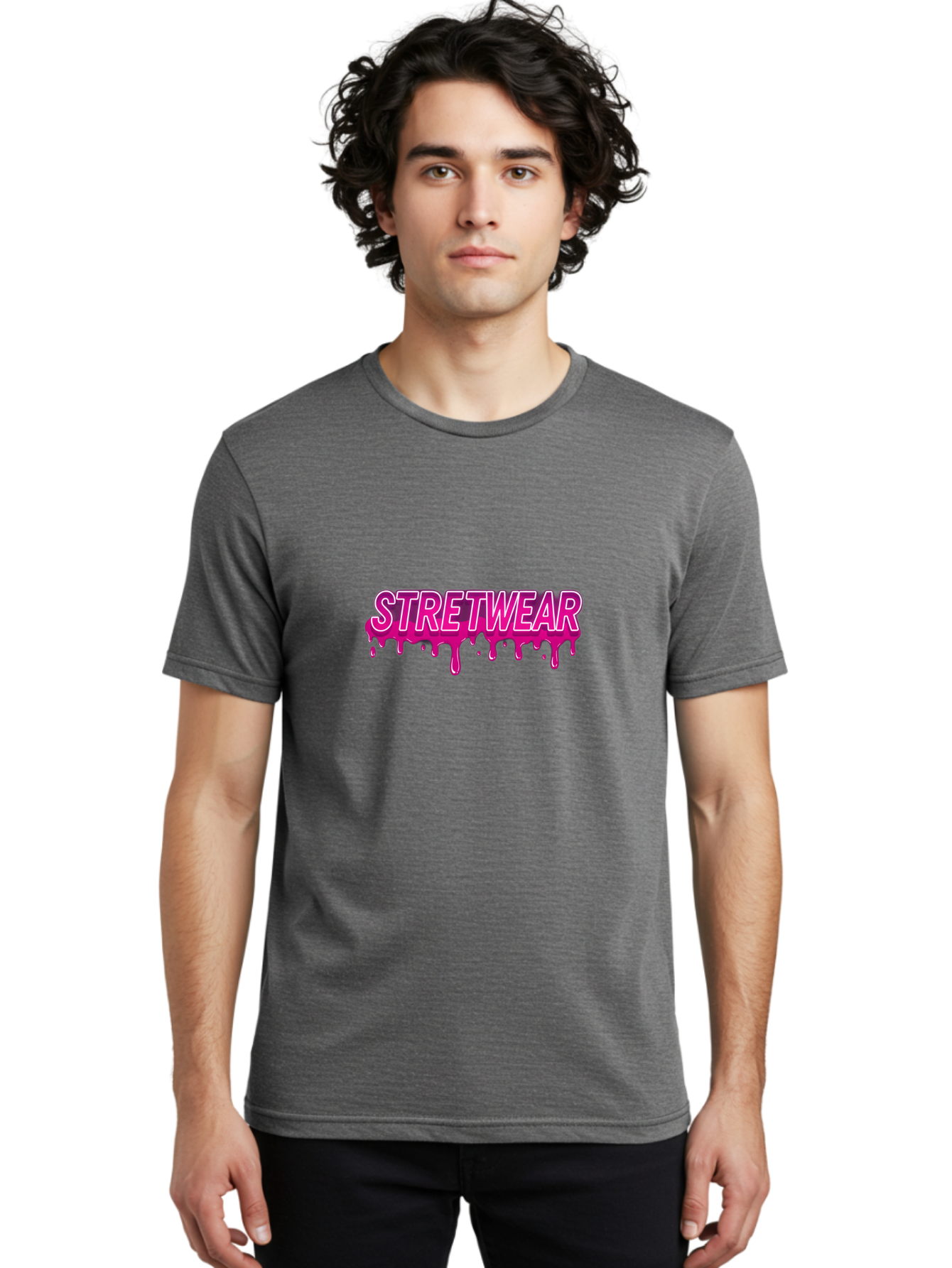 Stretwear Men'S Graphic Tee, 100% Cotton, Comfortable Casual Summer Wear, Machine Washable, Streetwear Fashion, Urban Style, Graffiti Art, Trendy Clothing, Pink Drips, Bold Typography, Edgy Aesthetic, Modern Design Bad756