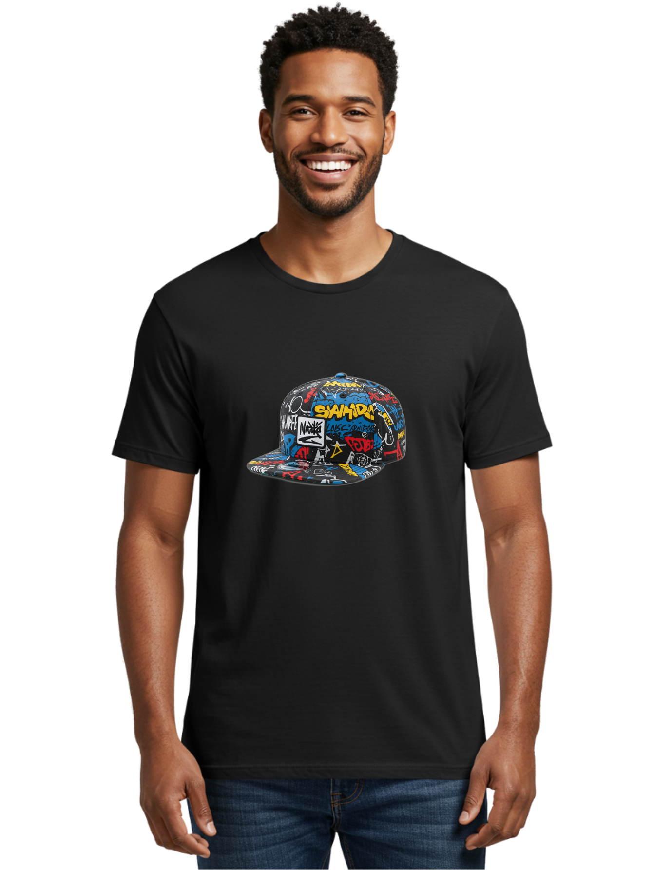 Stussy-Graffiti-Baseball-Cap Men'S Graphic Tee, 100% Cotton, Comfortable Casual Summer Wear, Machine Washable, Graffiti Cap, Streetwear Fashion, Urban Style, Bold Designs, Vibrant Colors, Stüssy Branding, Casual Wear, Skateboarding Culture, Bad757