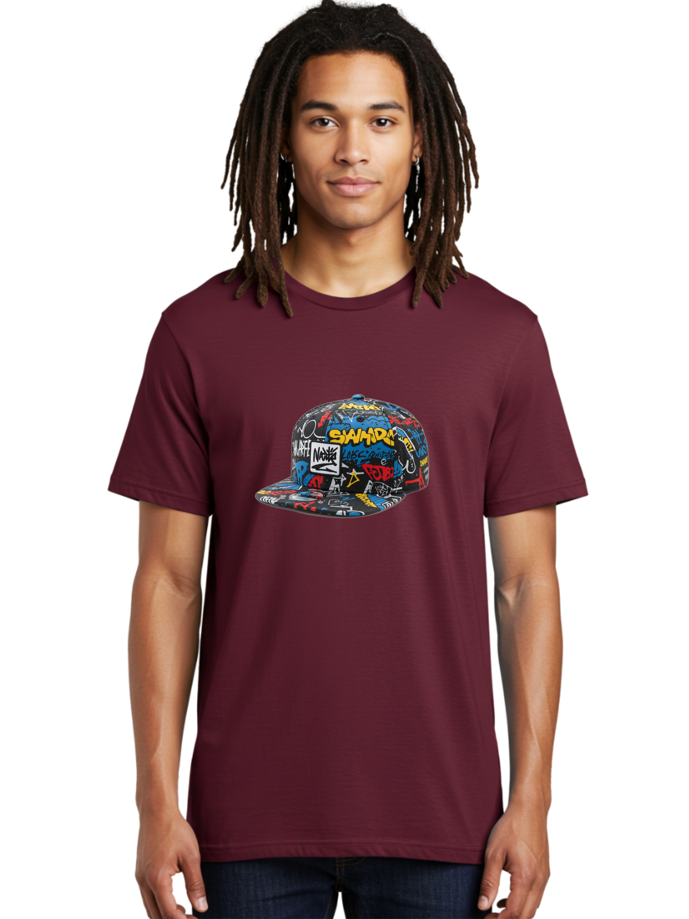 Stussy-Graffiti-Baseball-Cap Men'S Graphic Tee, 100% Cotton, Comfortable Casual Summer Wear, Machine Washable, Graffiti Cap, Streetwear Fashion, Urban Style, Bold Designs, Vibrant Colors, Stüssy Branding, Casual Wear, Skateboarding Culture, Bad757