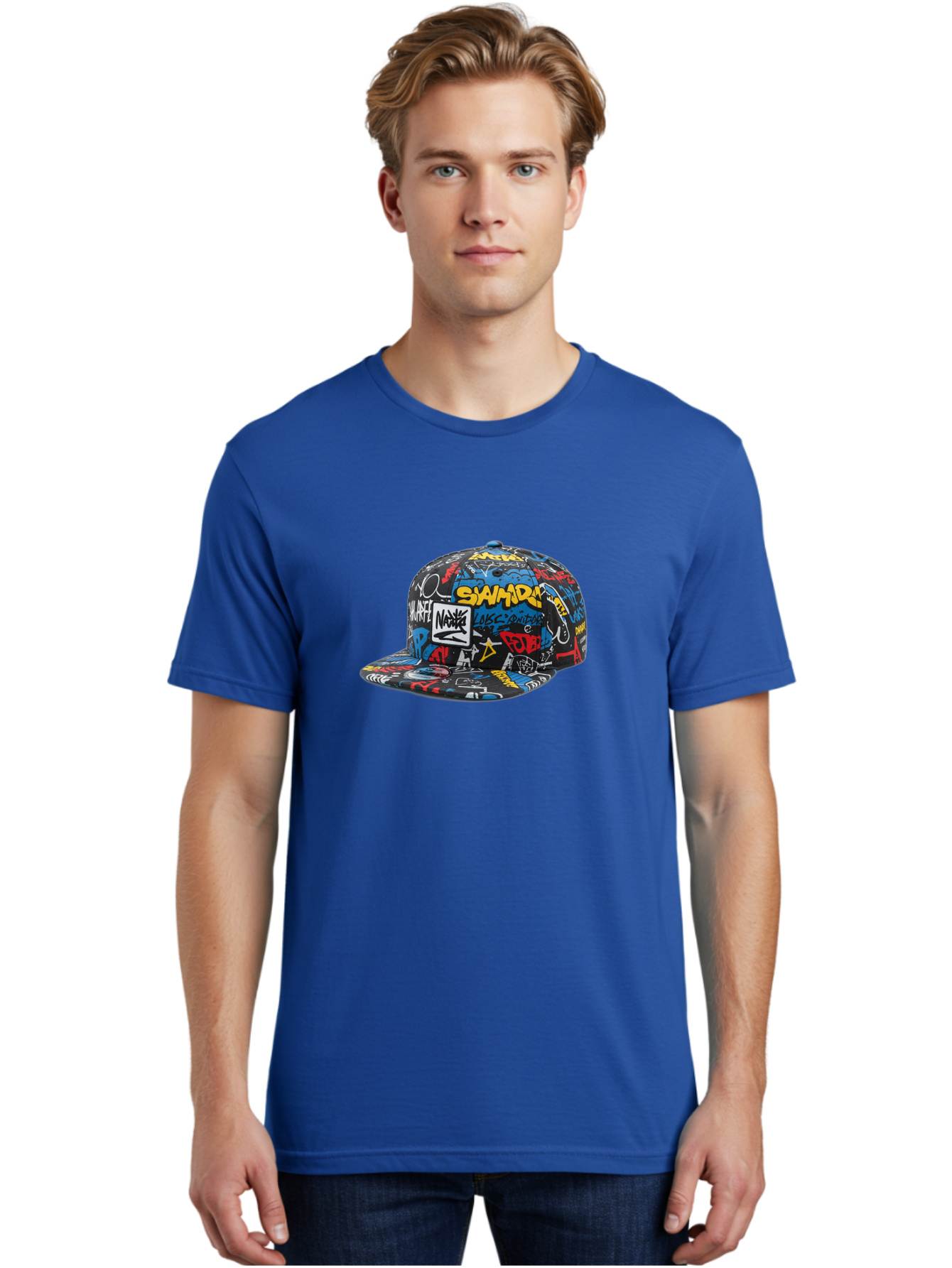 Stussy-Graffiti-Baseball-Cap Men'S Graphic Tee, 100% Cotton, Comfortable Casual Summer Wear, Machine Washable, Graffiti Cap, Streetwear Fashion, Urban Style, Bold Designs, Vibrant Colors, Stüssy Branding, Casual Wear, Skateboarding Culture, Bad757