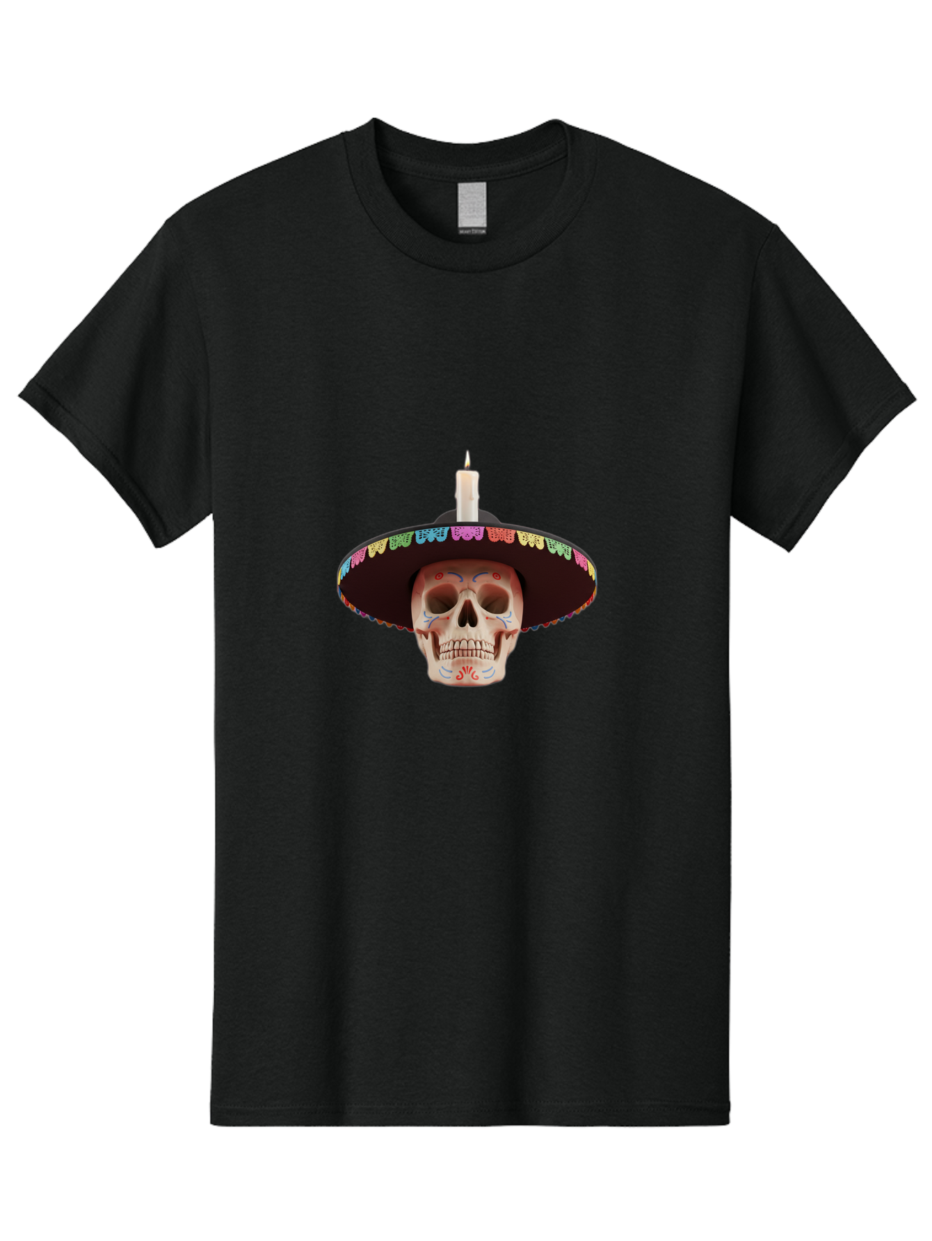Sugar-Skull-10 Men'S Graphic Tee, 100% Cotton, Comfortable Casual Summer Wear, Machine Washable, Sugar Skull With Sombrero, Dia De Los Muertos, Colorful Decorations, Traditional Mexican Art, Vibrant Culture, Festive Spirit, Unique Design, Bad759