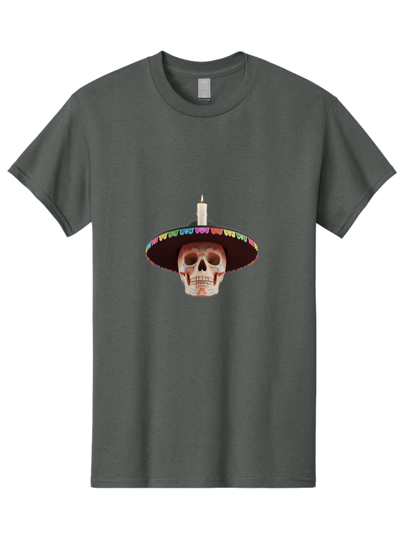 Sugar-Skull-10 Men'S Graphic Tee, 100% Cotton, Comfortable Casual Summer Wear, Machine Washable, Sugar Skull With Sombrero, Dia De Los Muertos, Colorful Decorations, Traditional Mexican Art, Vibrant Culture, Festive Spirit, Unique Design, Bad759