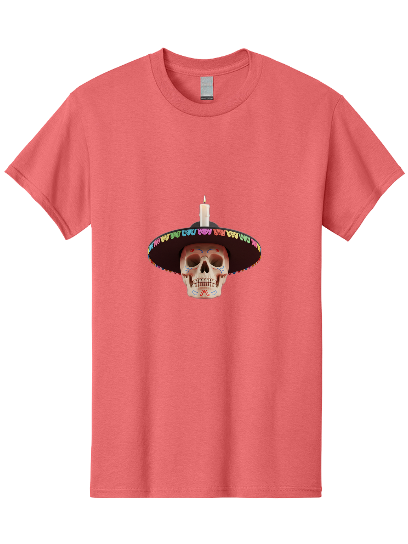 Sugar-Skull-10 Men'S Graphic Tee, 100% Cotton, Comfortable Casual Summer Wear, Machine Washable, Sugar Skull With Sombrero, Dia De Los Muertos, Colorful Decorations, Traditional Mexican Art, Vibrant Culture, Festive Spirit, Unique Design, Bad759
