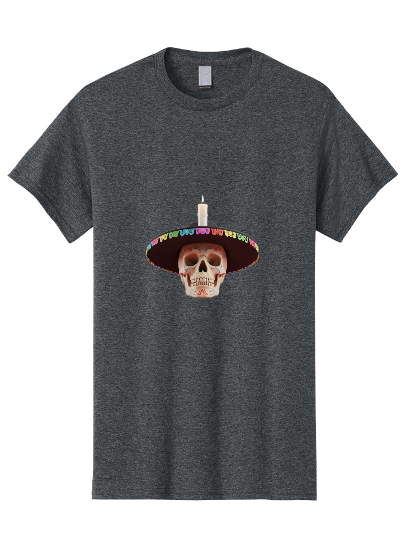 Sugar-Skull-10 Men'S Graphic Tee, 100% Cotton, Comfortable Casual Summer Wear, Machine Washable, Sugar Skull With Sombrero, Dia De Los Muertos, Colorful Decorations, Traditional Mexican Art, Vibrant Culture, Festive Spirit, Unique Design, Bad759