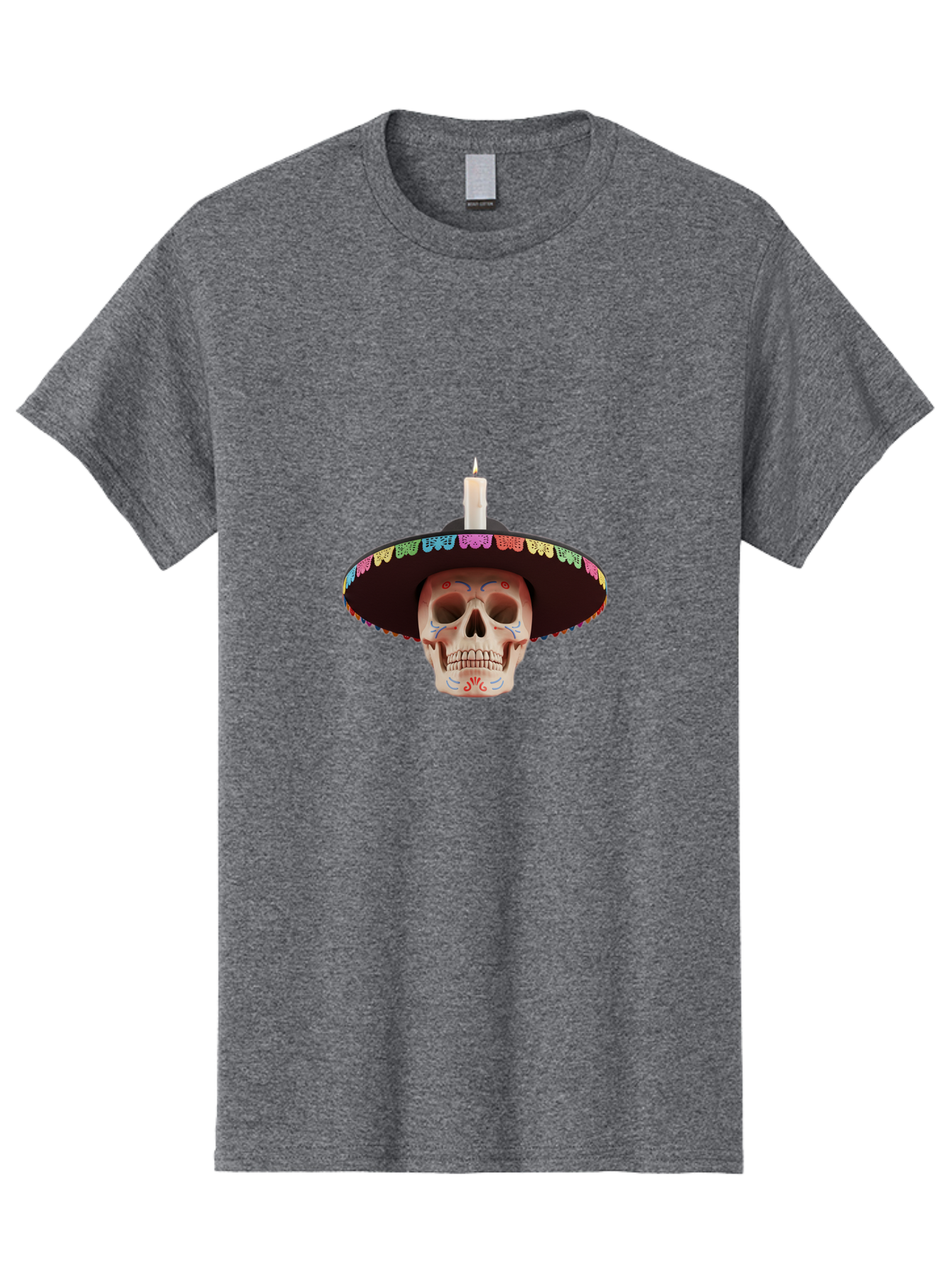 Sugar-Skull-10 Men'S Graphic Tee, 100% Cotton, Comfortable Casual Summer Wear, Machine Washable, Sugar Skull With Sombrero, Dia De Los Muertos, Colorful Decorations, Traditional Mexican Art, Vibrant Culture, Festive Spirit, Unique Design, Bad759