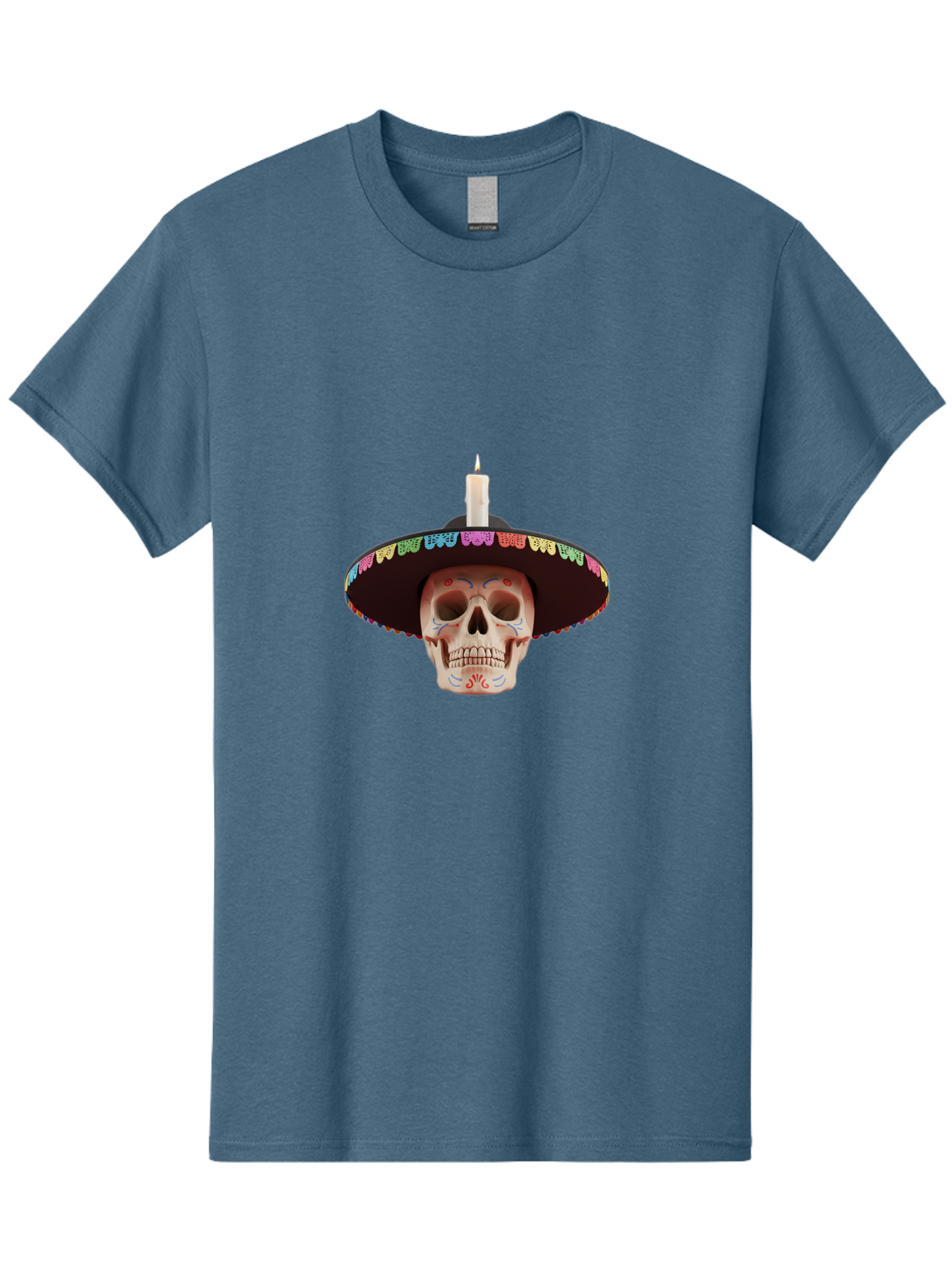 Sugar-Skull-10 Men'S Graphic Tee, 100% Cotton, Comfortable Casual Summer Wear, Machine Washable, Sugar Skull With Sombrero, Dia De Los Muertos, Colorful Decorations, Traditional Mexican Art, Vibrant Culture, Festive Spirit, Unique Design, Bad759