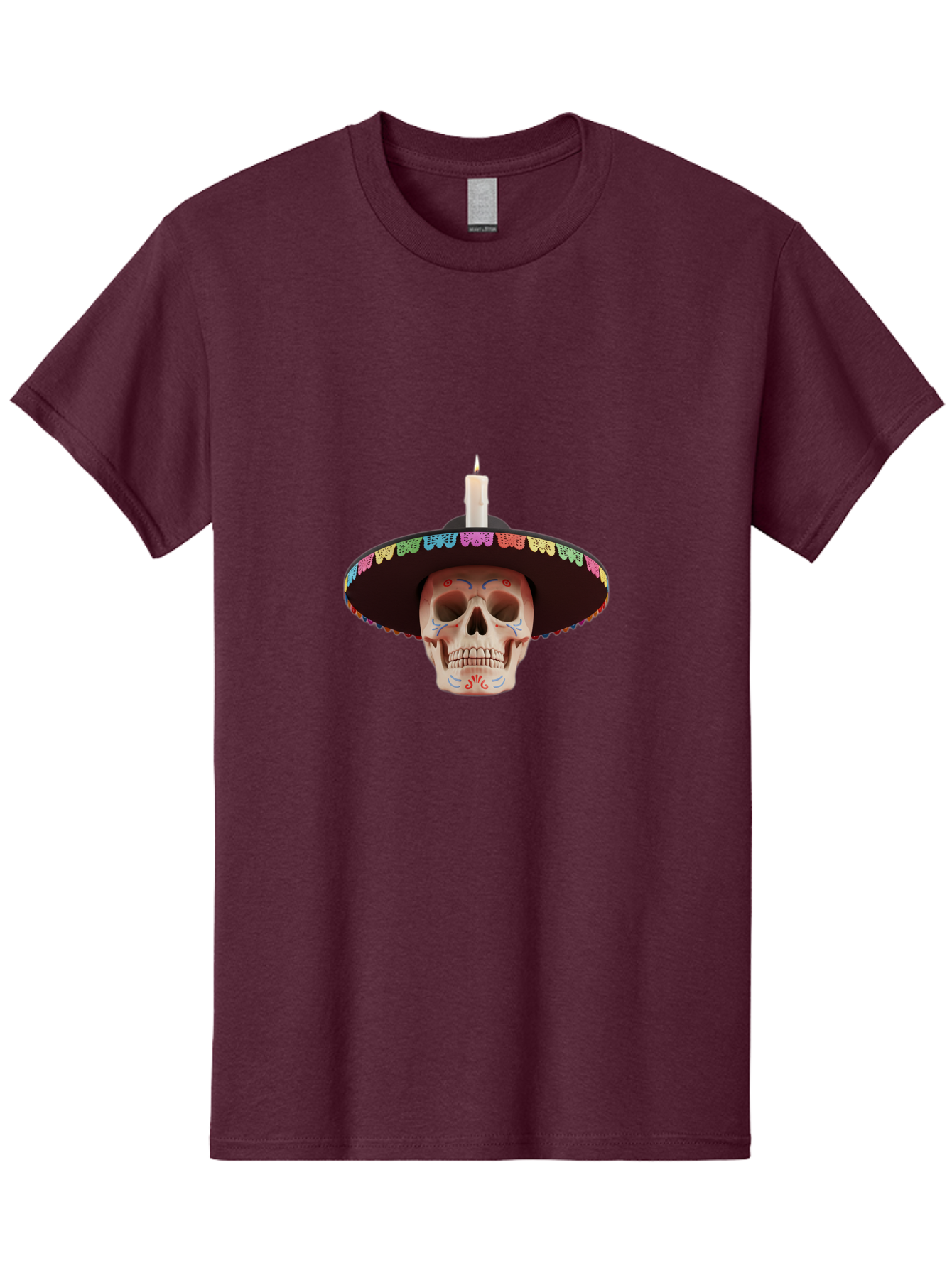 Sugar-Skull-10 Men'S Graphic Tee, 100% Cotton, Comfortable Casual Summer Wear, Machine Washable, Sugar Skull With Sombrero, Dia De Los Muertos, Colorful Decorations, Traditional Mexican Art, Vibrant Culture, Festive Spirit, Unique Design, Bad759