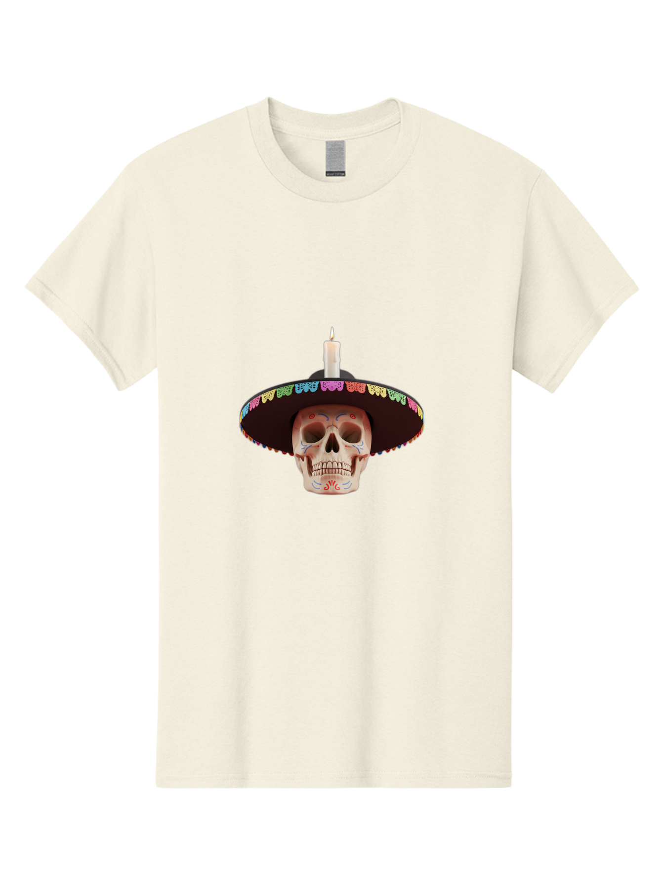 Sugar-Skull-10 Men'S Graphic Tee, 100% Cotton, Comfortable Casual Summer Wear, Machine Washable, Sugar Skull With Sombrero, Dia De Los Muertos, Colorful Decorations, Traditional Mexican Art, Vibrant Culture, Festive Spirit, Unique Design, Bad759