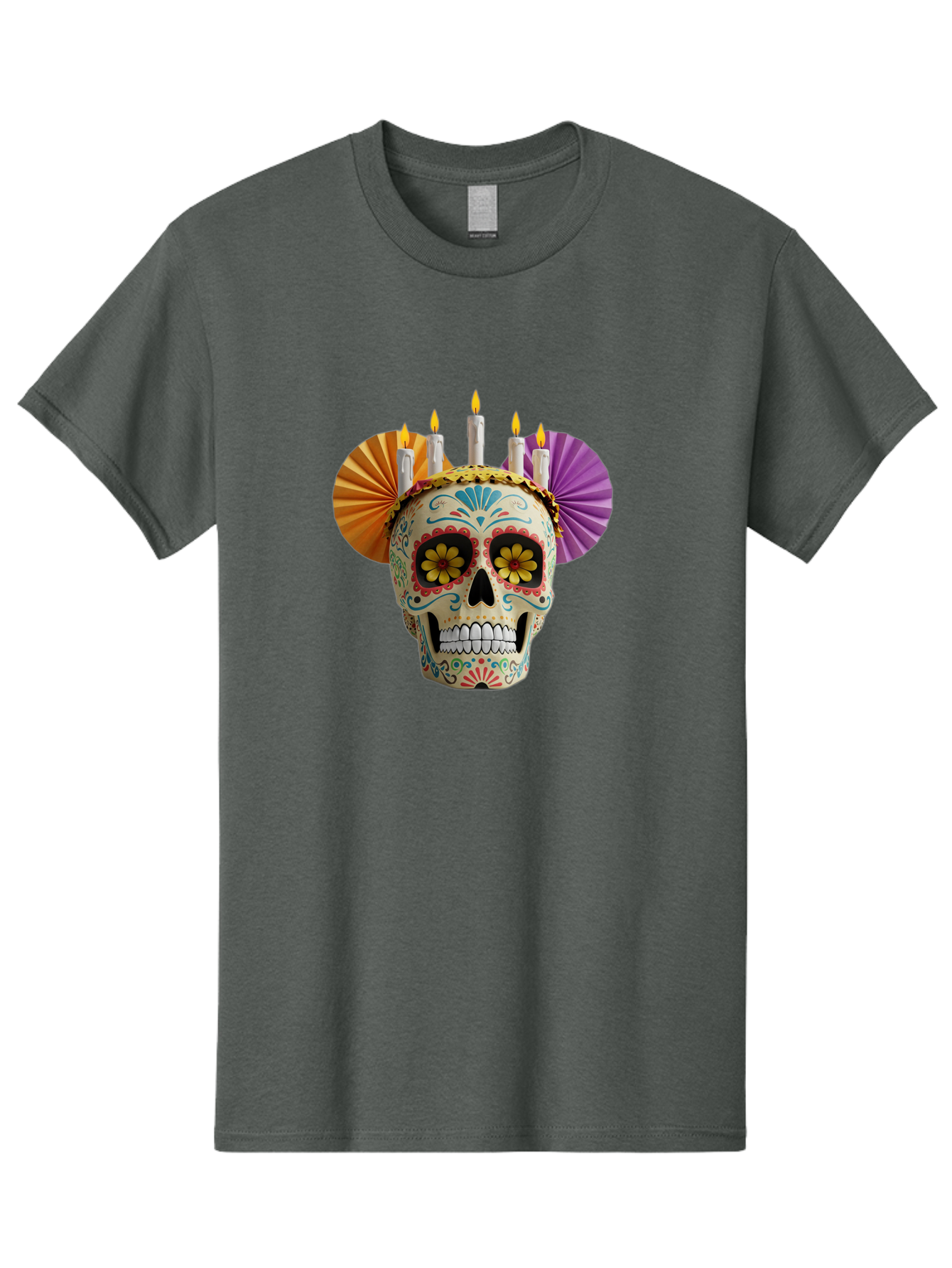 Sugar-Skull-11 Men'S Graphic Tee, 100% Cotton, Comfortable Casual Summer Wear, Machine Washable, Sugar Skull, Day Of The Dead, Vibrant Colors, Festive Decorations, Candles Lit, Flowers In Eyes, Traditional Mexican Art, Cultural Celebration, Bad760