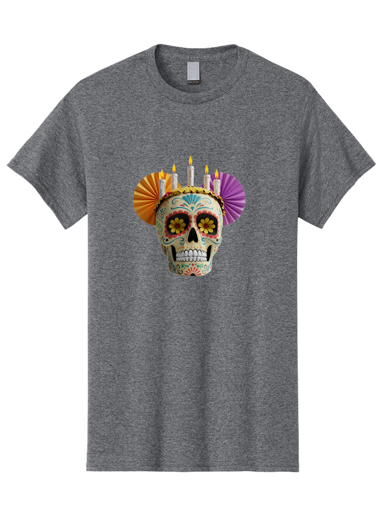 Sugar-Skull-11 Men'S Graphic Tee, 100% Cotton, Comfortable Casual Summer Wear, Machine Washable, Sugar Skull, Day Of The Dead, Vibrant Colors, Festive Decorations, Candles Lit, Flowers In Eyes, Traditional Mexican Art, Cultural Celebration, Bad760