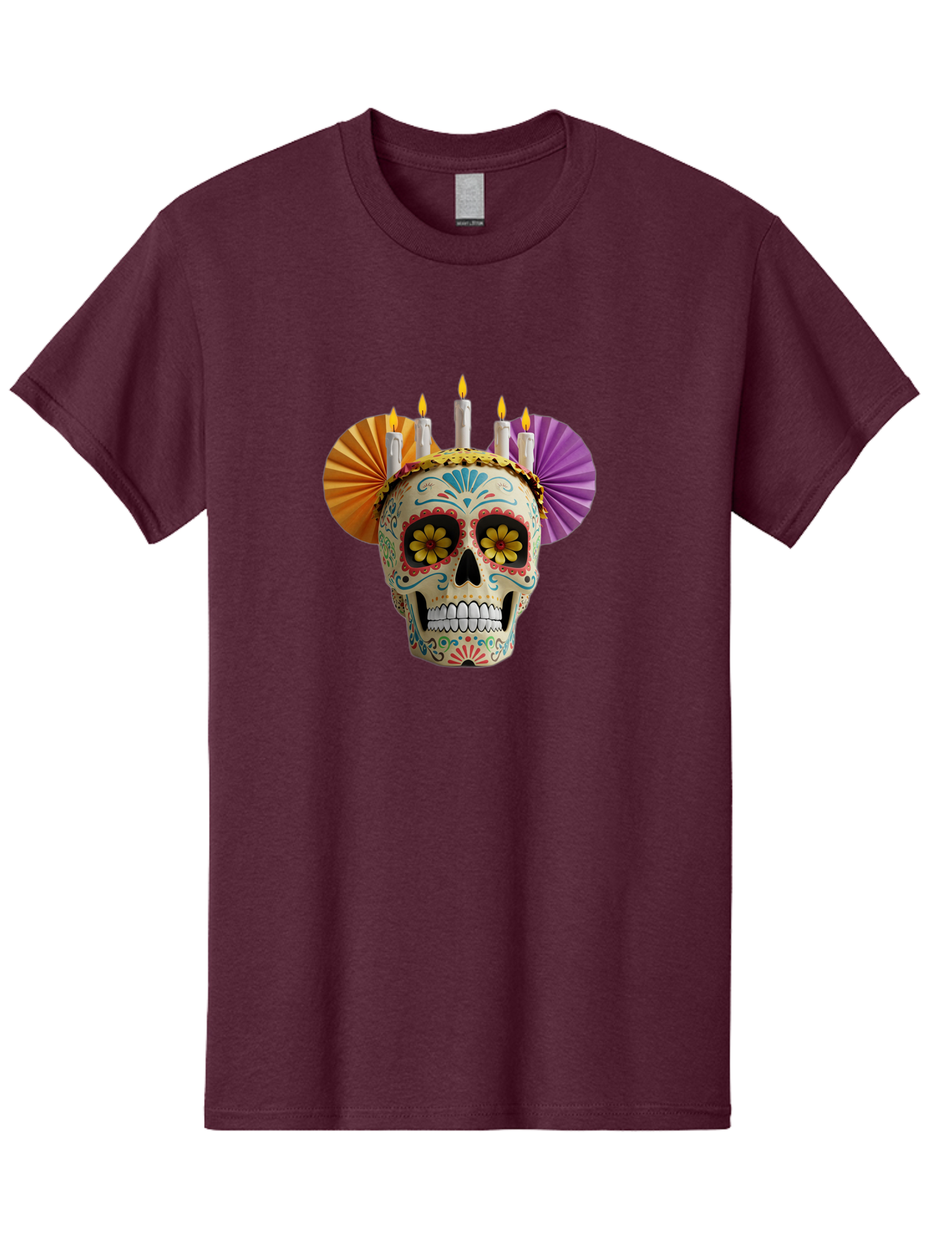 Sugar-Skull-11 Men'S Graphic Tee, 100% Cotton, Comfortable Casual Summer Wear, Machine Washable, Sugar Skull, Day Of The Dead, Vibrant Colors, Festive Decorations, Candles Lit, Flowers In Eyes, Traditional Mexican Art, Cultural Celebration, Bad760