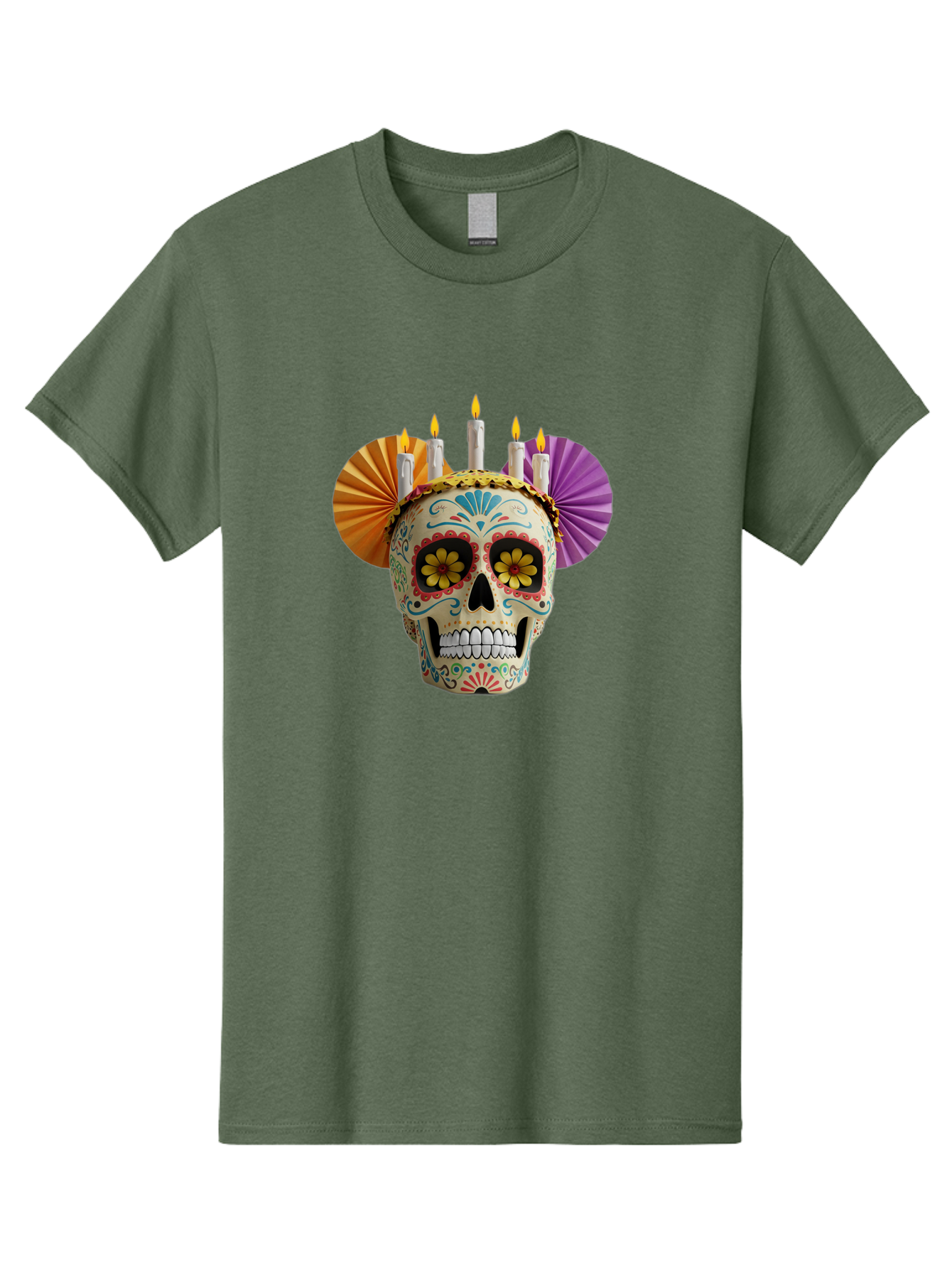 Sugar-Skull-11 Men'S Graphic Tee, 100% Cotton, Comfortable Casual Summer Wear, Machine Washable, Sugar Skull, Day Of The Dead, Vibrant Colors, Festive Decorations, Candles Lit, Flowers In Eyes, Traditional Mexican Art, Cultural Celebration, Bad760