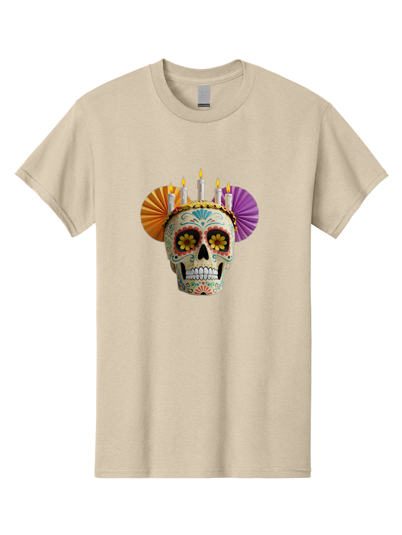 Sugar-Skull-11 Men'S Graphic Tee, 100% Cotton, Comfortable Casual Summer Wear, Machine Washable, Sugar Skull, Day Of The Dead, Vibrant Colors, Festive Decorations, Candles Lit, Flowers In Eyes, Traditional Mexican Art, Cultural Celebration, Bad760
