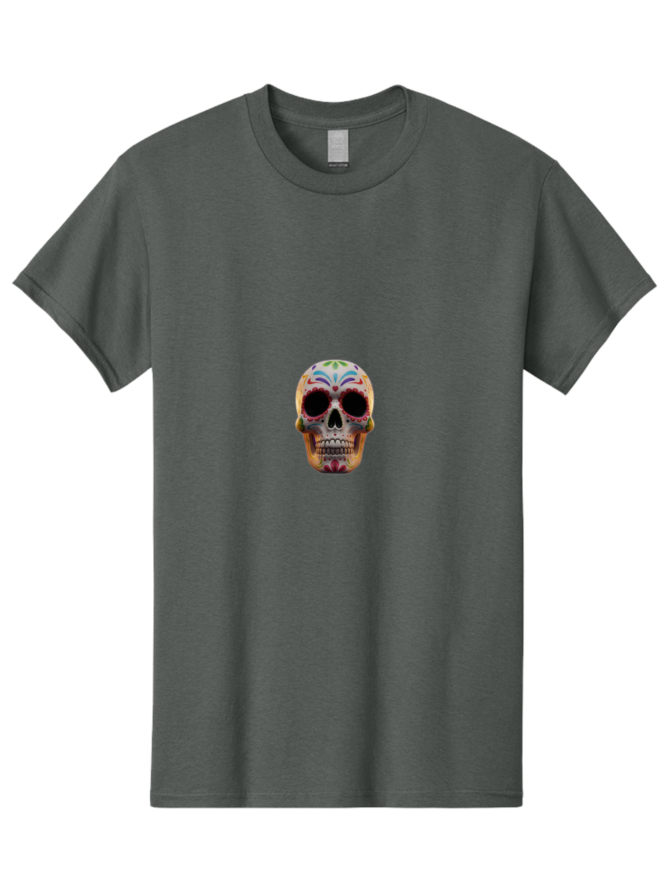 Sugar-Skull-12 Men'S Graphic Tee, 100% Cotton, Comfortable Casual Summer Wear, Machine Washable, Sugar Skull, Day Of The Dead, Dia De Los Muertos, Vibrant Colors, Decorative Skull, Mexican Culture, Skull Decoration, Colorful Patterns Bad761