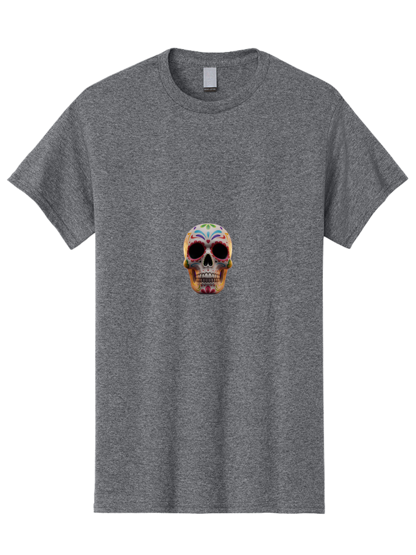 Sugar-Skull-12 Men'S Graphic Tee, 100% Cotton, Comfortable Casual Summer Wear, Machine Washable, Sugar Skull, Day Of The Dead, Dia De Los Muertos, Vibrant Colors, Decorative Skull, Mexican Culture, Skull Decoration, Colorful Patterns Bad761