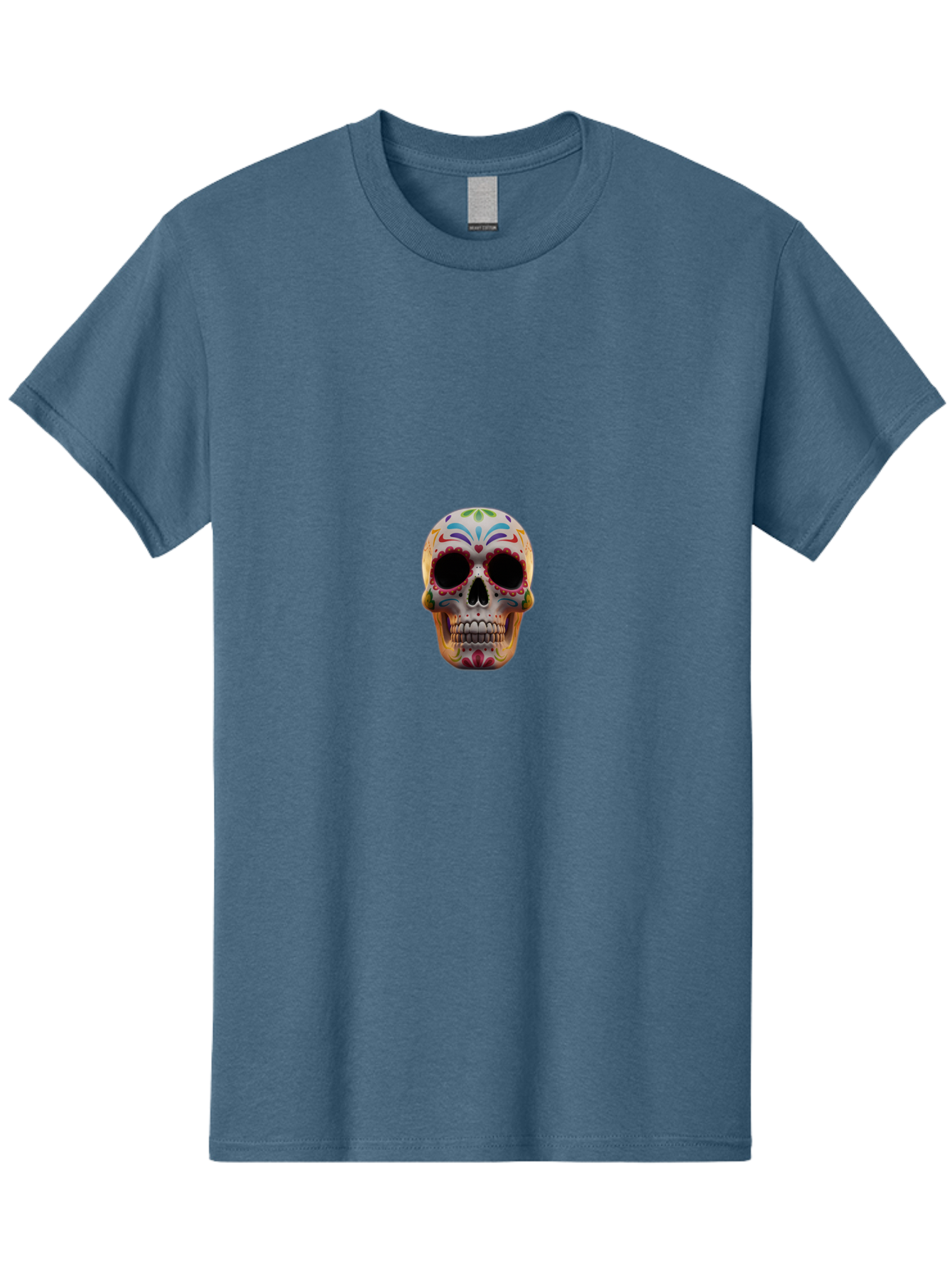 Sugar-Skull-12 Men'S Graphic Tee, 100% Cotton, Comfortable Casual Summer Wear, Machine Washable, Sugar Skull, Day Of The Dead, Dia De Los Muertos, Vibrant Colors, Decorative Skull, Mexican Culture, Skull Decoration, Colorful Patterns Bad761