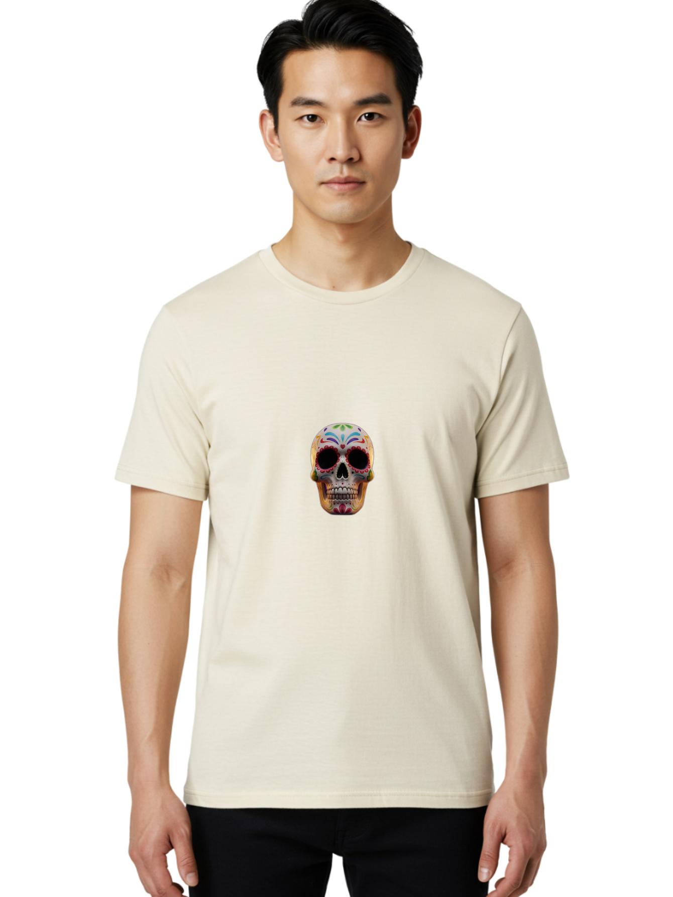 Sugar-Skull-12 Men'S Graphic Tee, 100% Cotton, Comfortable Casual Summer Wear, Machine Washable, Sugar Skull, Day Of The Dead, Dia De Los Muertos, Vibrant Colors, Decorative Skull, Mexican Culture, Skull Decoration, Colorful Patterns Bad761