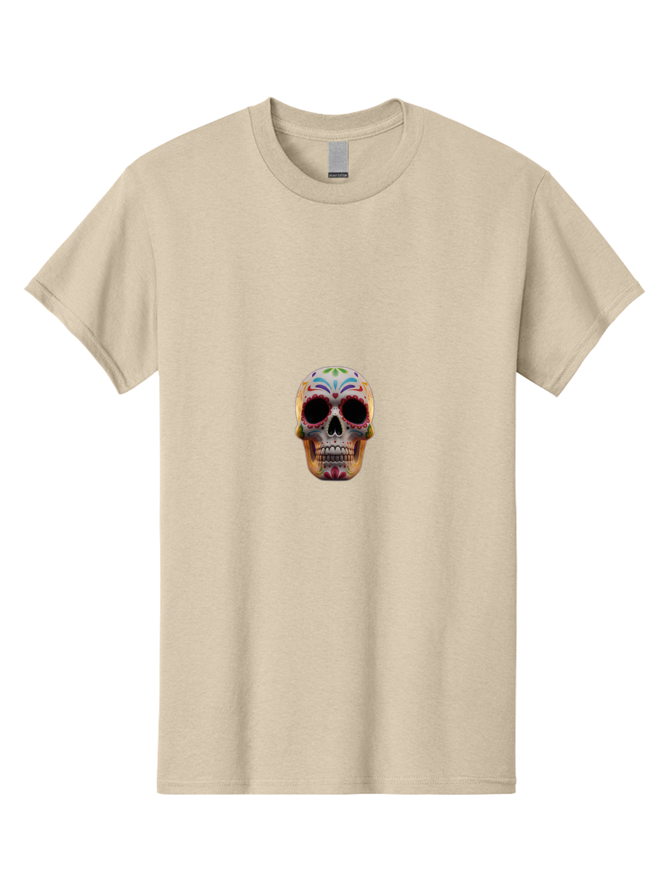 Sugar-Skull-12 Men'S Graphic Tee, 100% Cotton, Comfortable Casual Summer Wear, Machine Washable, Sugar Skull, Day Of The Dead, Dia De Los Muertos, Vibrant Colors, Decorative Skull, Mexican Culture, Skull Decoration, Colorful Patterns Bad761