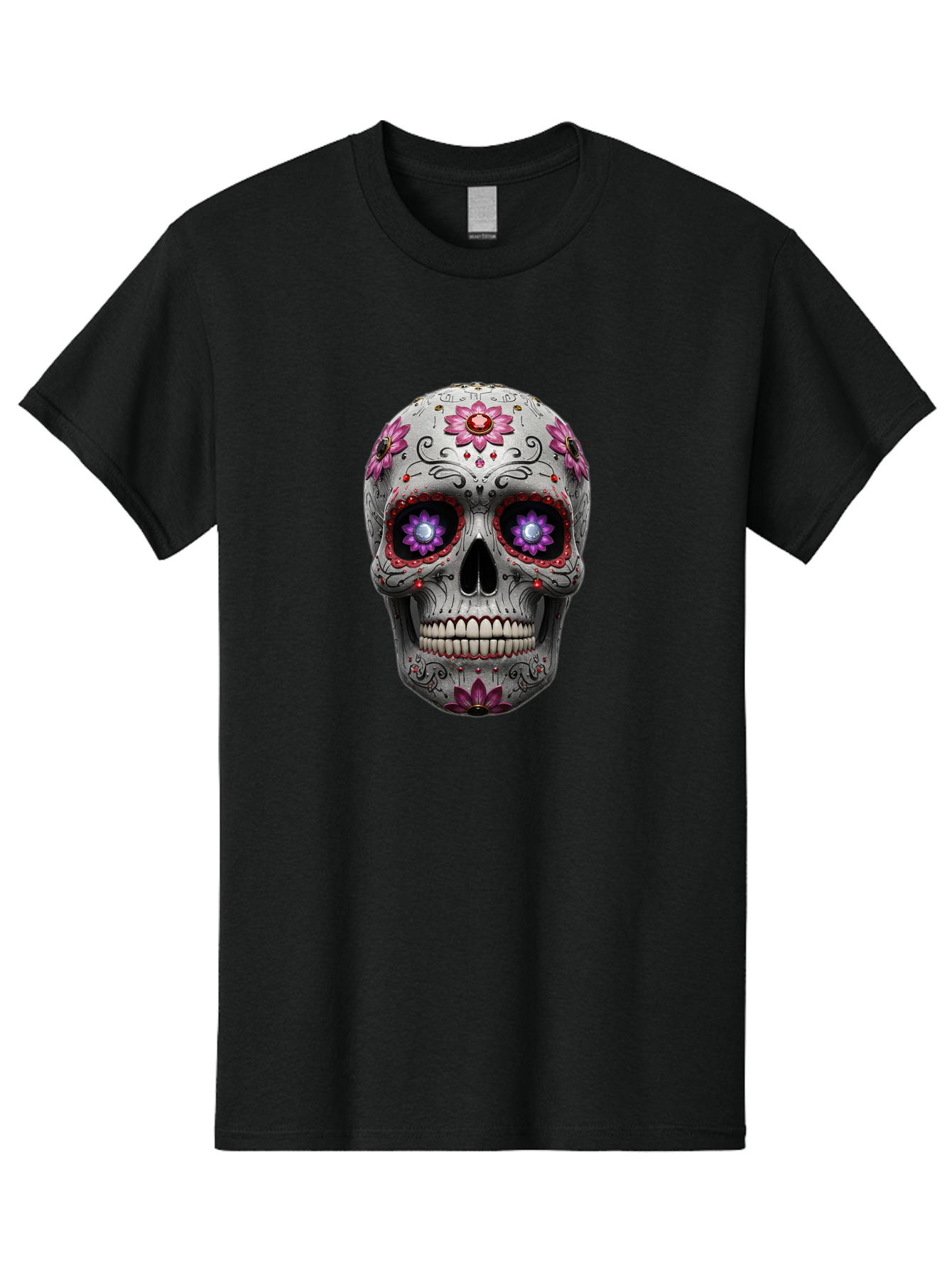 Sugar-Skull-17 Men'S Graphic Tee, 100% Cotton, Comfortable Casual Summer Wear, Machine Washable, Sugar Skull, Day Of The Dead, Skull Art, Floral Designs, Vibrant Colors, Intricate Patterns, Gothic Style, Mystical Symbols, Jewelry Designs, Bad766