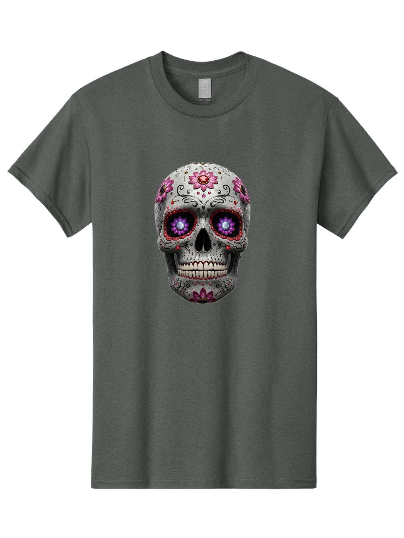 Sugar-Skull-17 Men'S Graphic Tee, 100% Cotton, Comfortable Casual Summer Wear, Machine Washable, Sugar Skull, Day Of The Dead, Skull Art, Floral Designs, Vibrant Colors, Intricate Patterns, Gothic Style, Mystical Symbols, Jewelry Designs, Bad766