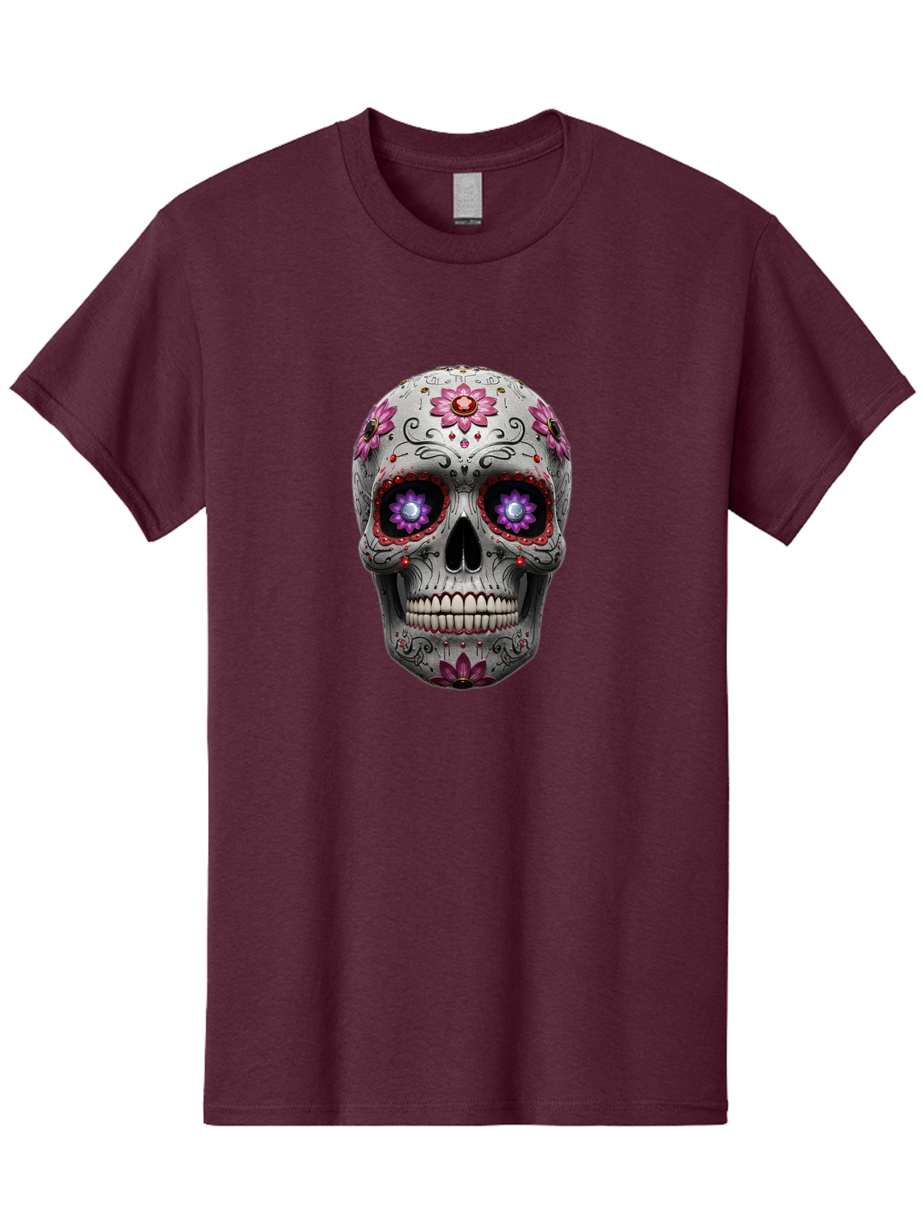 Sugar-Skull-17 Men'S Graphic Tee, 100% Cotton, Comfortable Casual Summer Wear, Machine Washable, Sugar Skull, Day Of The Dead, Skull Art, Floral Designs, Vibrant Colors, Intricate Patterns, Gothic Style, Mystical Symbols, Jewelry Designs, Bad766