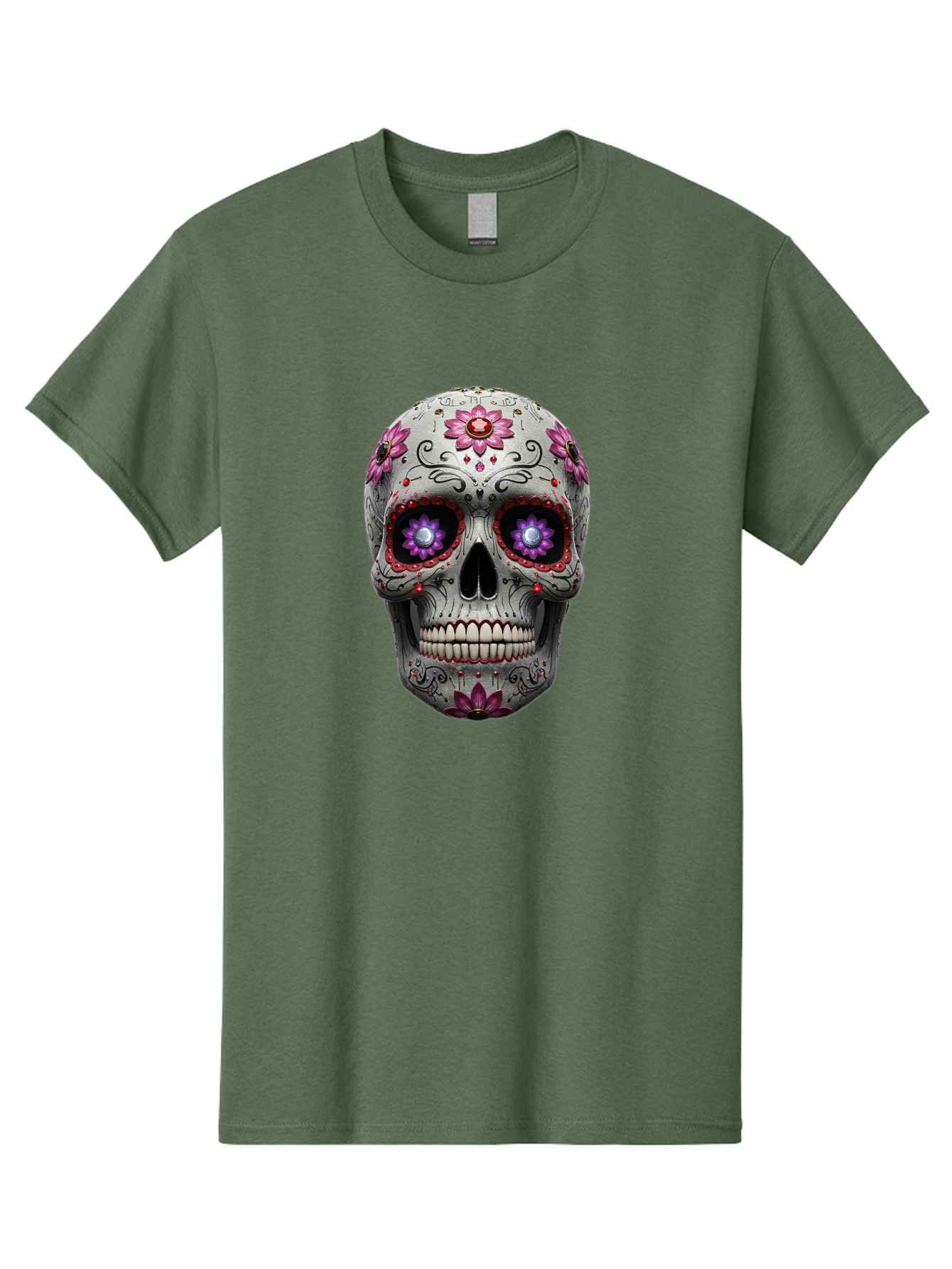 Sugar-Skull-17 Men'S Graphic Tee, 100% Cotton, Comfortable Casual Summer Wear, Machine Washable, Sugar Skull, Day Of The Dead, Skull Art, Floral Designs, Vibrant Colors, Intricate Patterns, Gothic Style, Mystical Symbols, Jewelry Designs, Bad766