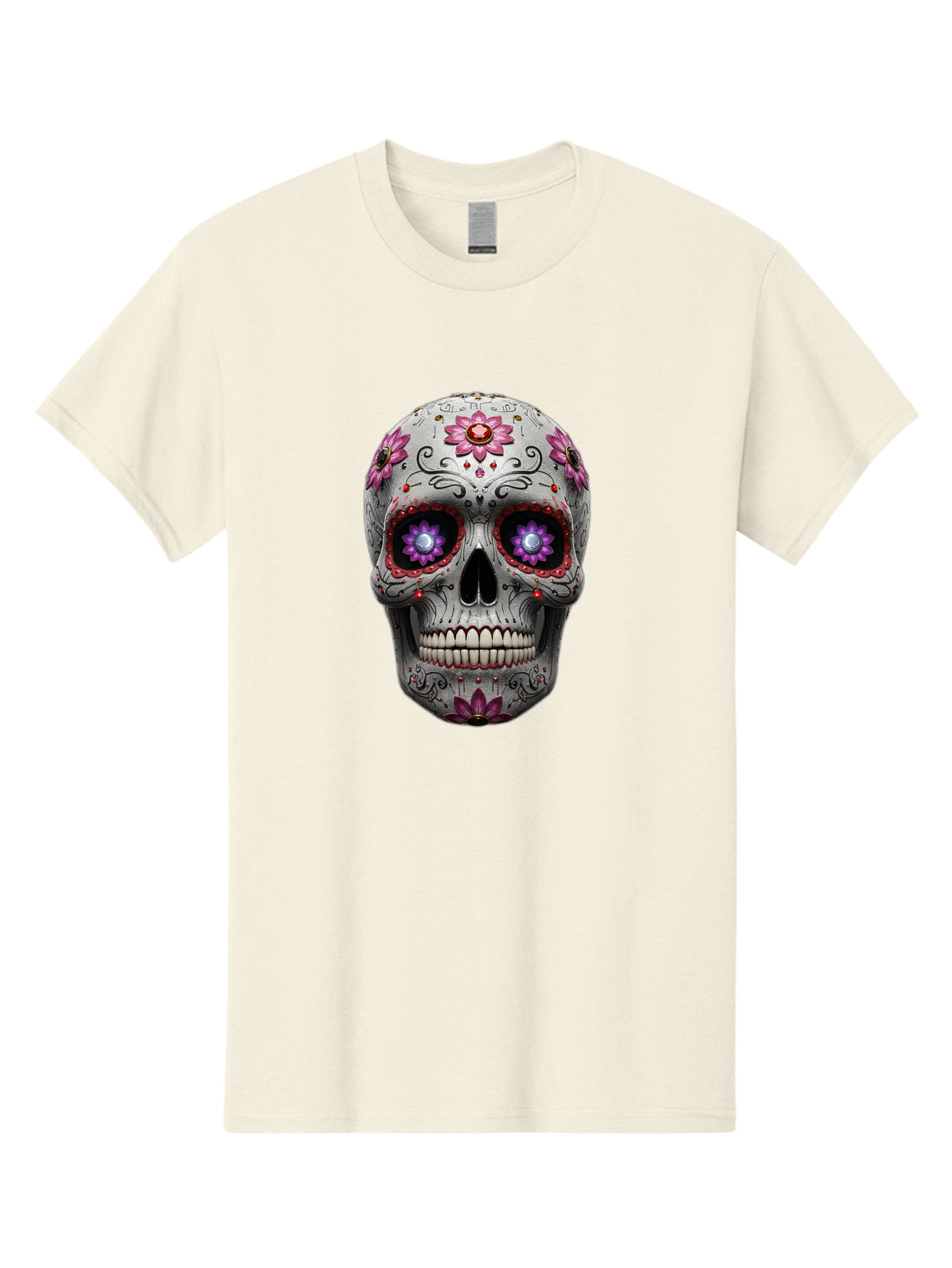 Sugar-Skull-17 Men'S Graphic Tee, 100% Cotton, Comfortable Casual Summer Wear, Machine Washable, Sugar Skull, Day Of The Dead, Skull Art, Floral Designs, Vibrant Colors, Intricate Patterns, Gothic Style, Mystical Symbols, Jewelry Designs, Bad766