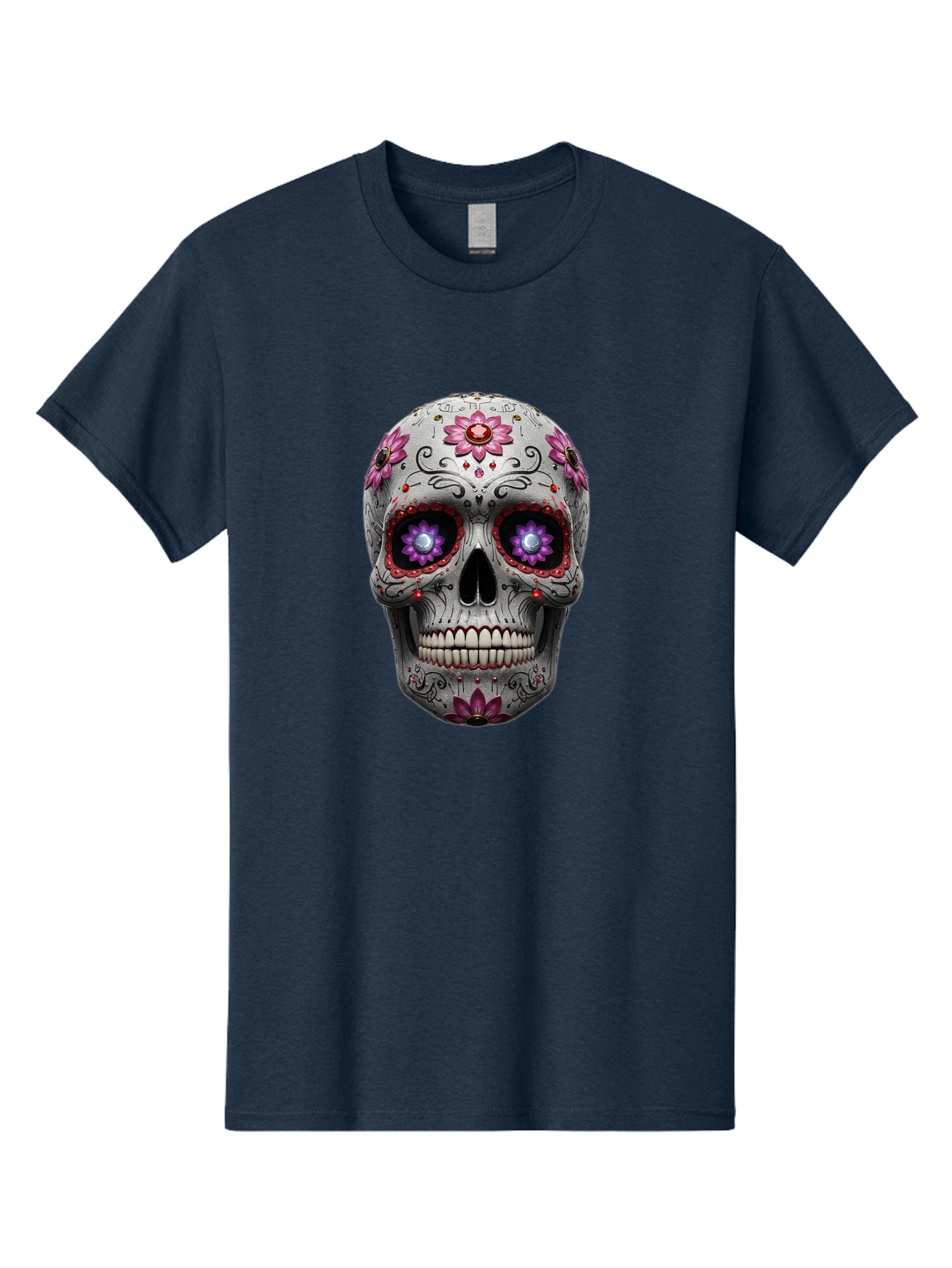 Sugar-Skull-17 Men'S Graphic Tee, 100% Cotton, Comfortable Casual Summer Wear, Machine Washable, Sugar Skull, Day Of The Dead, Skull Art, Floral Designs, Vibrant Colors, Intricate Patterns, Gothic Style, Mystical Symbols, Jewelry Designs, Bad766