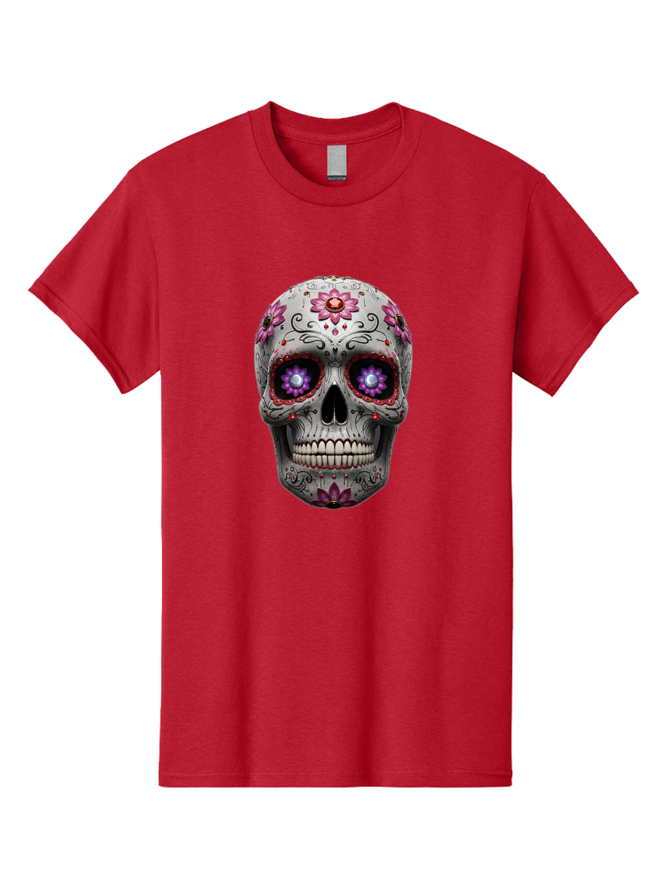 Sugar-Skull-17 Men'S Graphic Tee, 100% Cotton, Comfortable Casual Summer Wear, Machine Washable, Sugar Skull, Day Of The Dead, Skull Art, Floral Designs, Vibrant Colors, Intricate Patterns, Gothic Style, Mystical Symbols, Jewelry Designs, Bad766