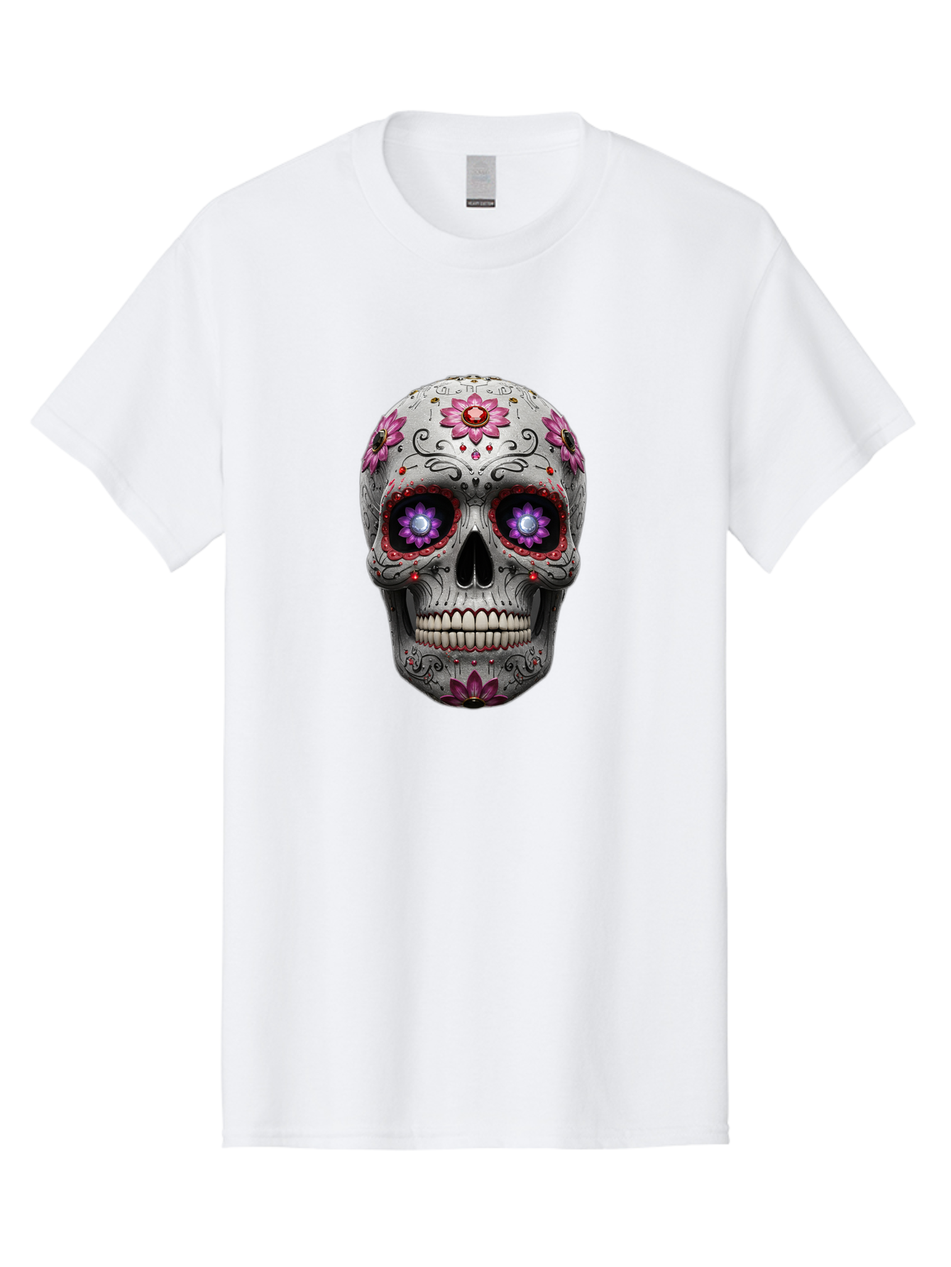 Sugar-Skull-17 Men'S Graphic Tee, 100% Cotton, Comfortable Casual Summer Wear, Machine Washable, Sugar Skull, Day Of The Dead, Skull Art, Floral Designs, Vibrant Colors, Intricate Patterns, Gothic Style, Mystical Symbols, Jewelry Designs, Bad766