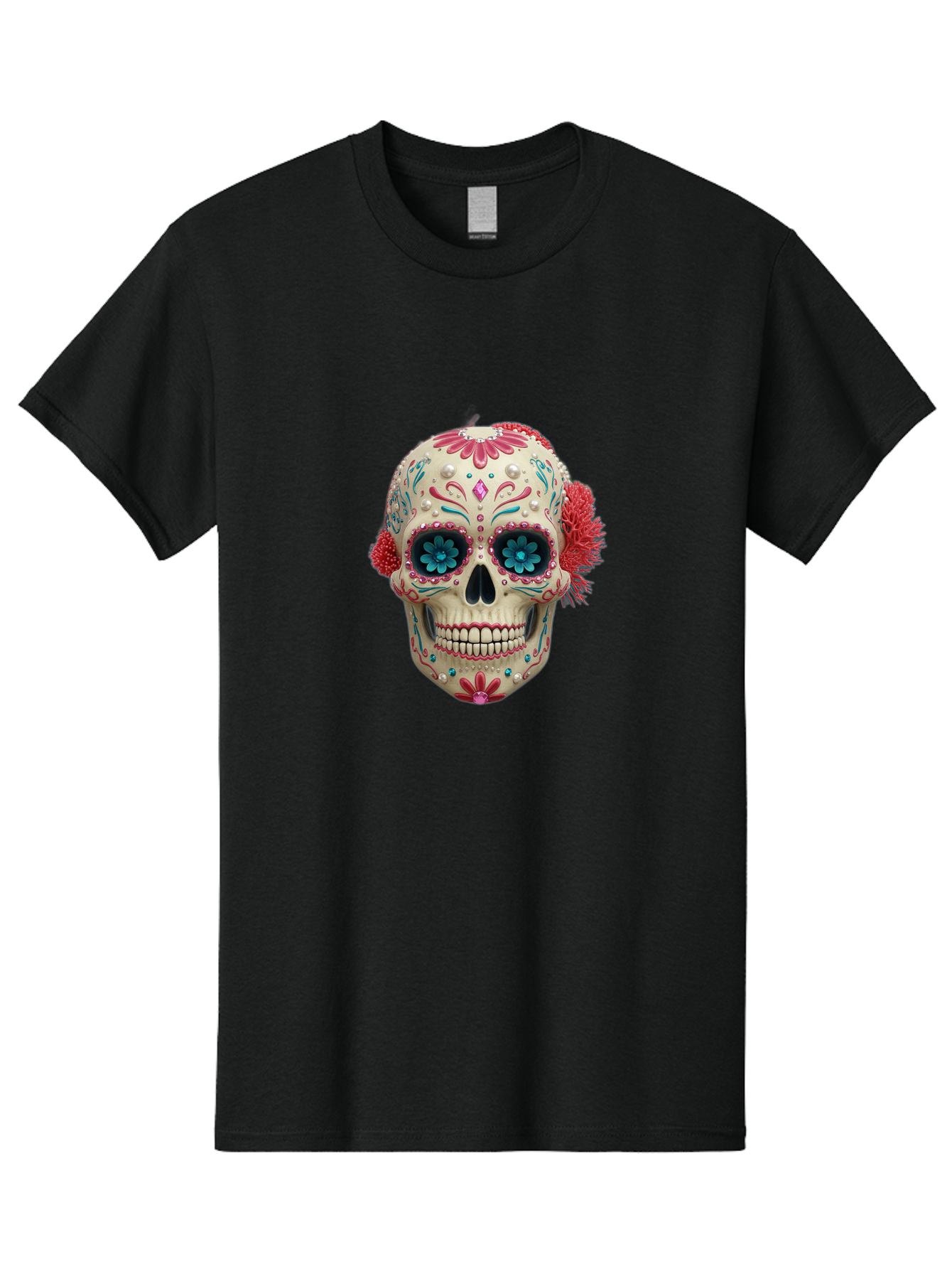 Sugar-Skull-18 Men'S Graphic Tee, 100% Cotton, Comfortable Casual Summer Wear, Machine Washable, Sugar Skull, Dia De Los Muertos, Vibrant Flowers, Colorful Decorations, Festive Atmosphere, Mexican Culture, Ornate Design, Floral Patterns, Bad767