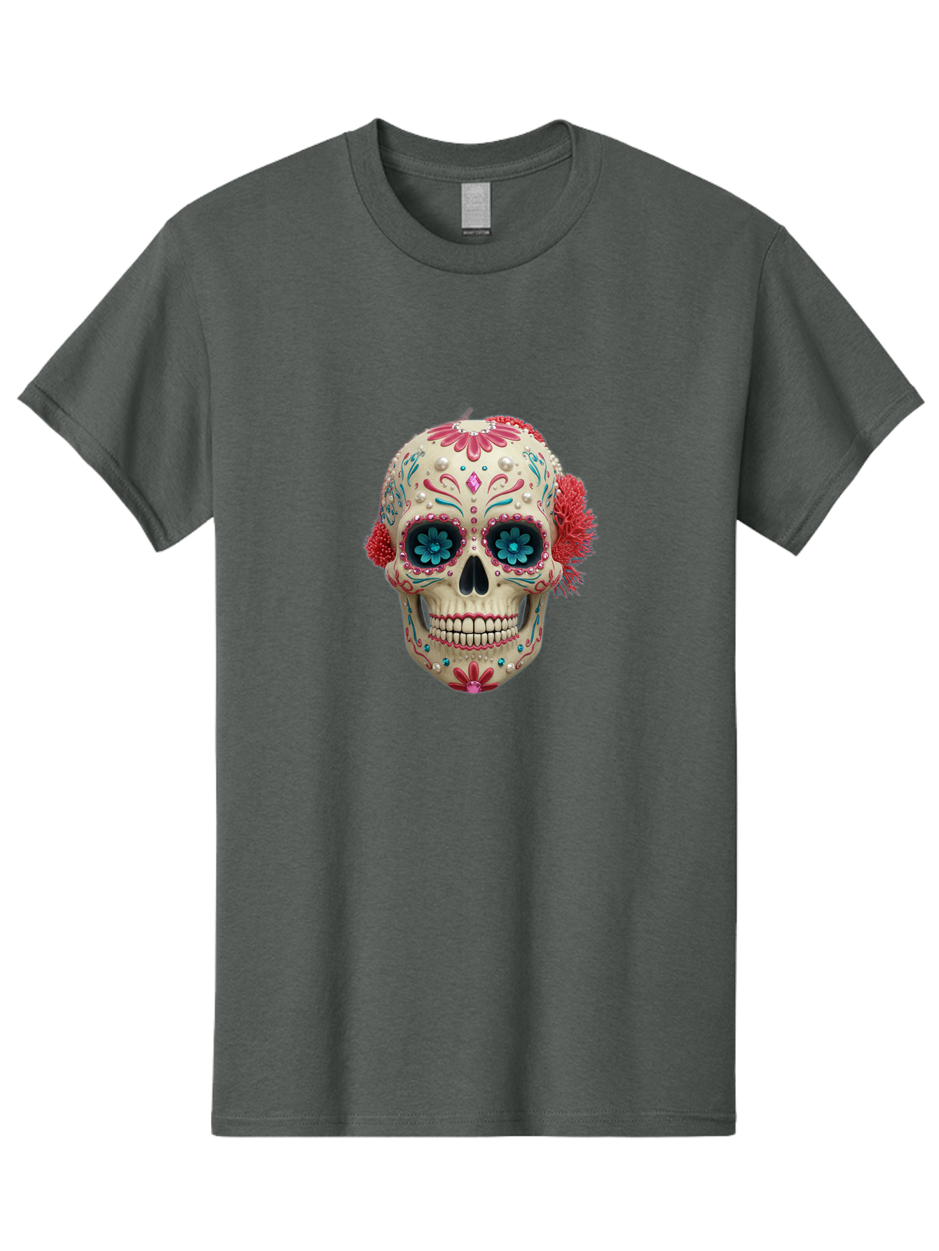 Sugar-Skull-18 Men'S Graphic Tee, 100% Cotton, Comfortable Casual Summer Wear, Machine Washable, Sugar Skull, Dia De Los Muertos, Vibrant Flowers, Colorful Decorations, Festive Atmosphere, Mexican Culture, Ornate Design, Floral Patterns, Bad767