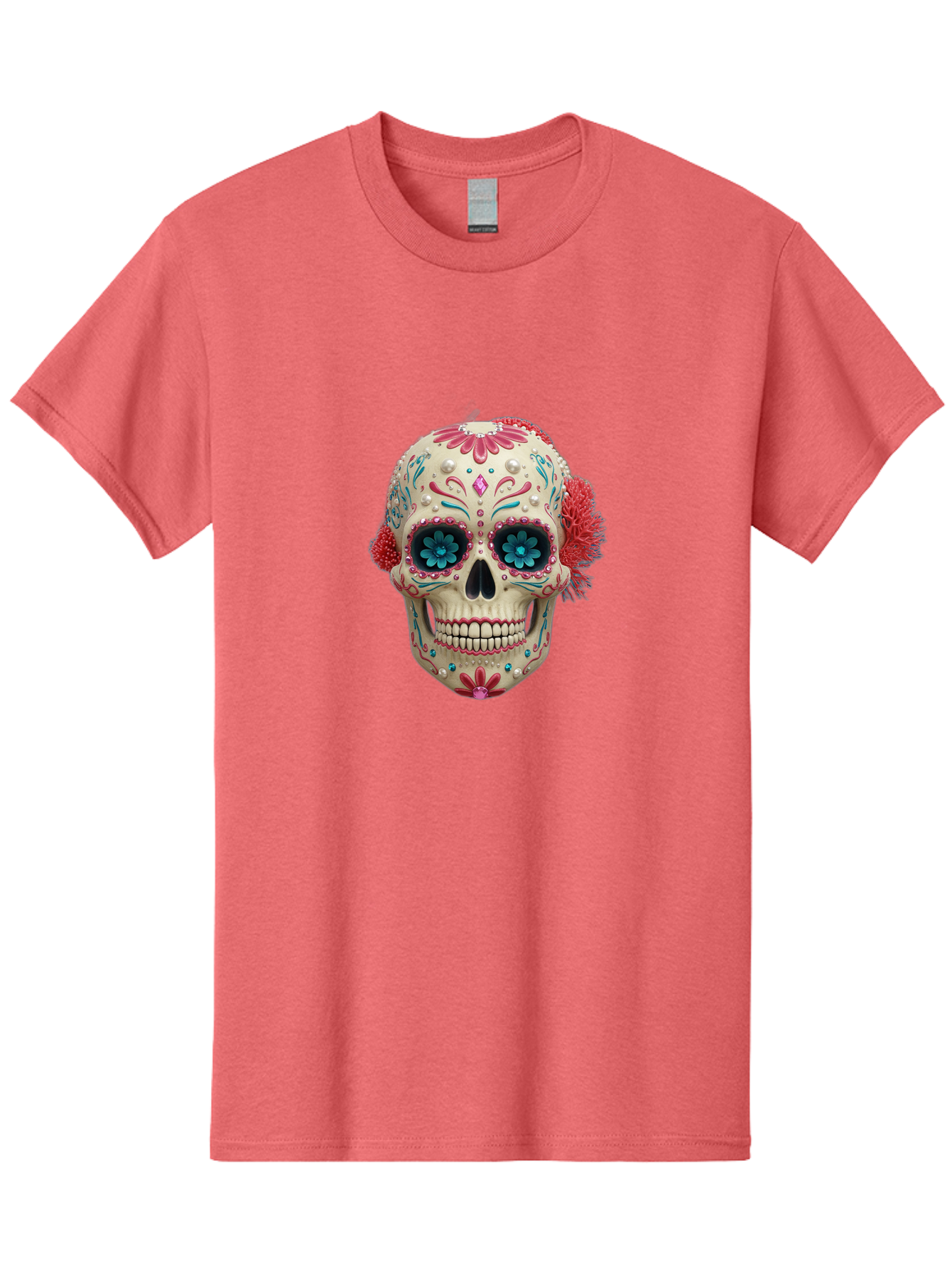 Sugar-Skull-18 Men'S Graphic Tee, 100% Cotton, Comfortable Casual Summer Wear, Machine Washable, Sugar Skull, Dia De Los Muertos, Vibrant Flowers, Colorful Decorations, Festive Atmosphere, Mexican Culture, Ornate Design, Floral Patterns, Bad767