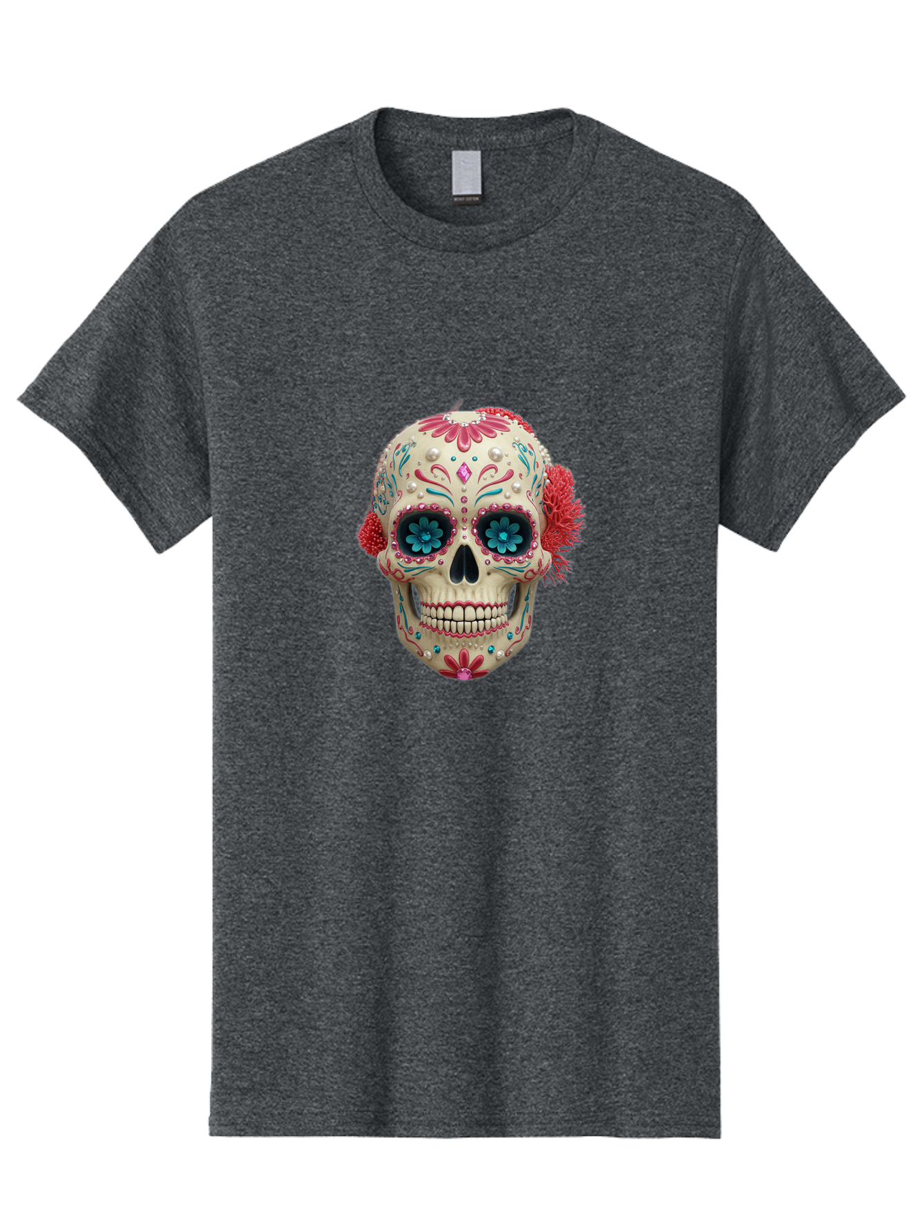 Sugar-Skull-18 Men'S Graphic Tee, 100% Cotton, Comfortable Casual Summer Wear, Machine Washable, Sugar Skull, Dia De Los Muertos, Vibrant Flowers, Colorful Decorations, Festive Atmosphere, Mexican Culture, Ornate Design, Floral Patterns, Bad767